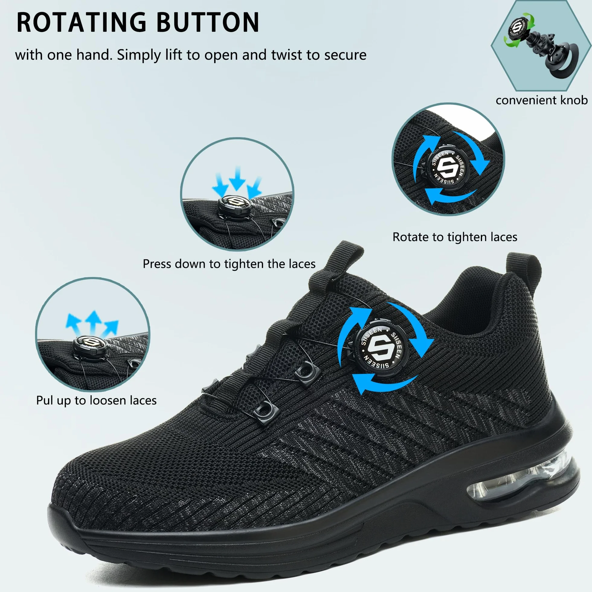 Chaussures de Sécurité Hommes Femme Légère Baskets de Sécurité Respirantes Antidérapante Chaussures de Travail avec Embout en Acier Lacet à Bouton Pivotant