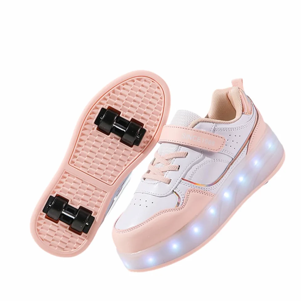 Mateju Enfants Chaussures à roulettes Filles Garçons Chaussures de Skateboard 4 Roues Réglables, Basket Patins à roulettes, Qui Brille Multifonctions Extérieur Chaussures de Sport