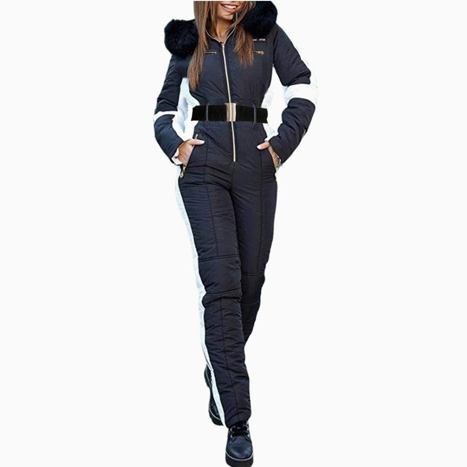 Générique Combinaison de Ski pour Femme Une Pièce Combinaison de Neige Chaude Combinaisons Ski Hiver Imperméable Veste Snowboard Longue Combinaisons Ski Chaud 2026 pour Sports Neige Capuche