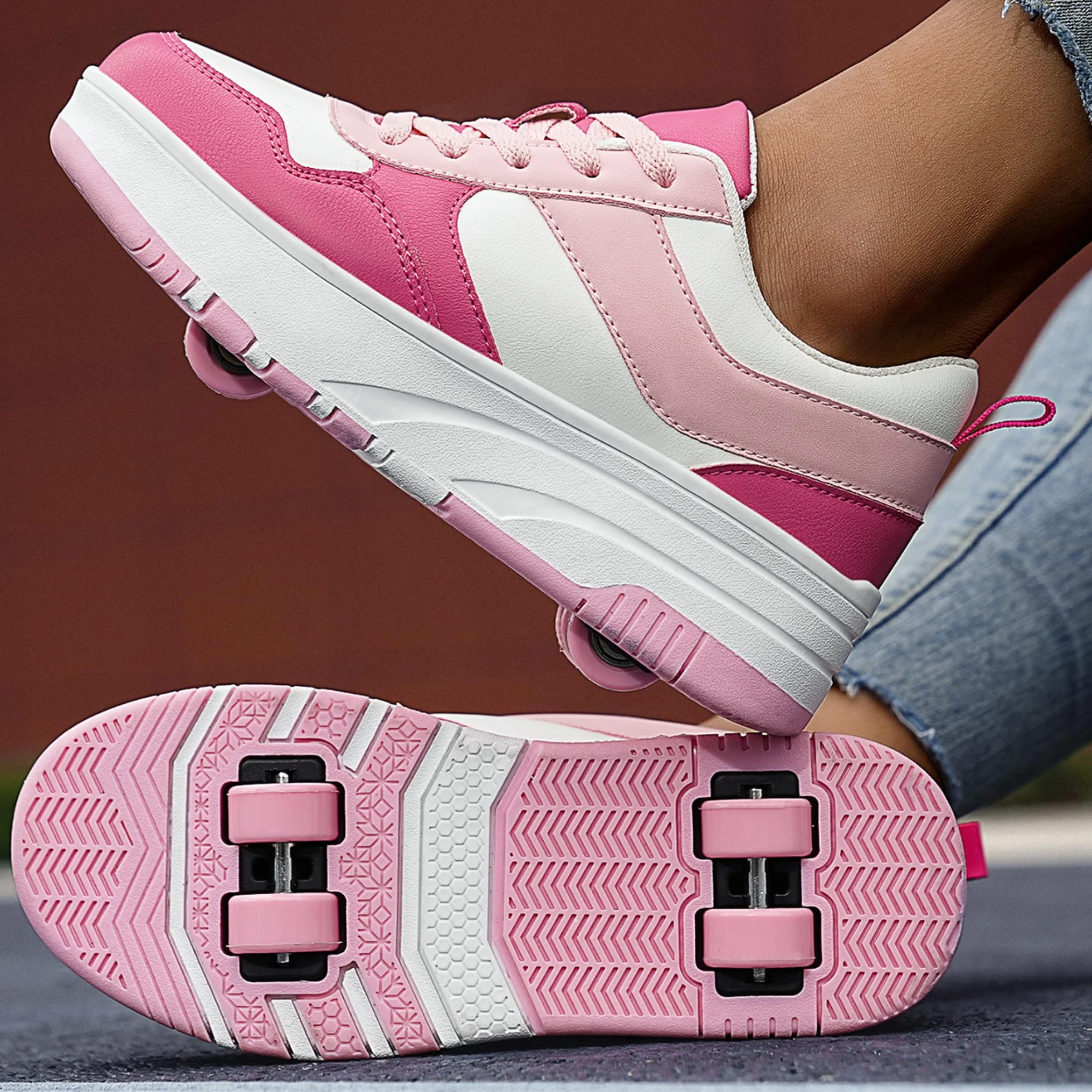 Chaussures avec Roues pour Garçons et Filles, Patins de Patinage pour Enfants, Patins à Roulettes avec 4 Roues Amovibles, Confort Sportif en Plein Air pour Enfants, 22 EU