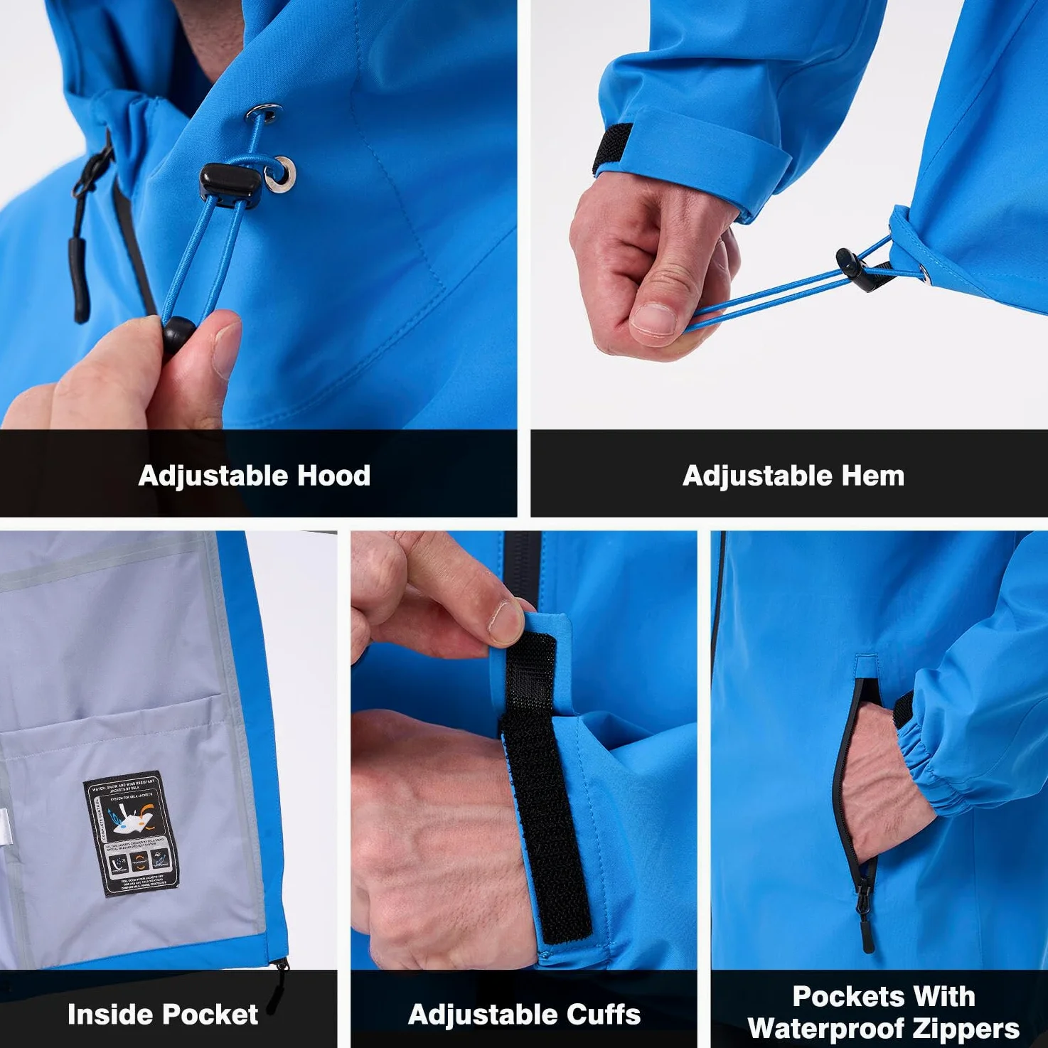Veste de pluie pour homme Imperméable Vestes d'extérieur pour homme Veste légère de loisirs Respirante Vélo Veste de pluie avec capuche