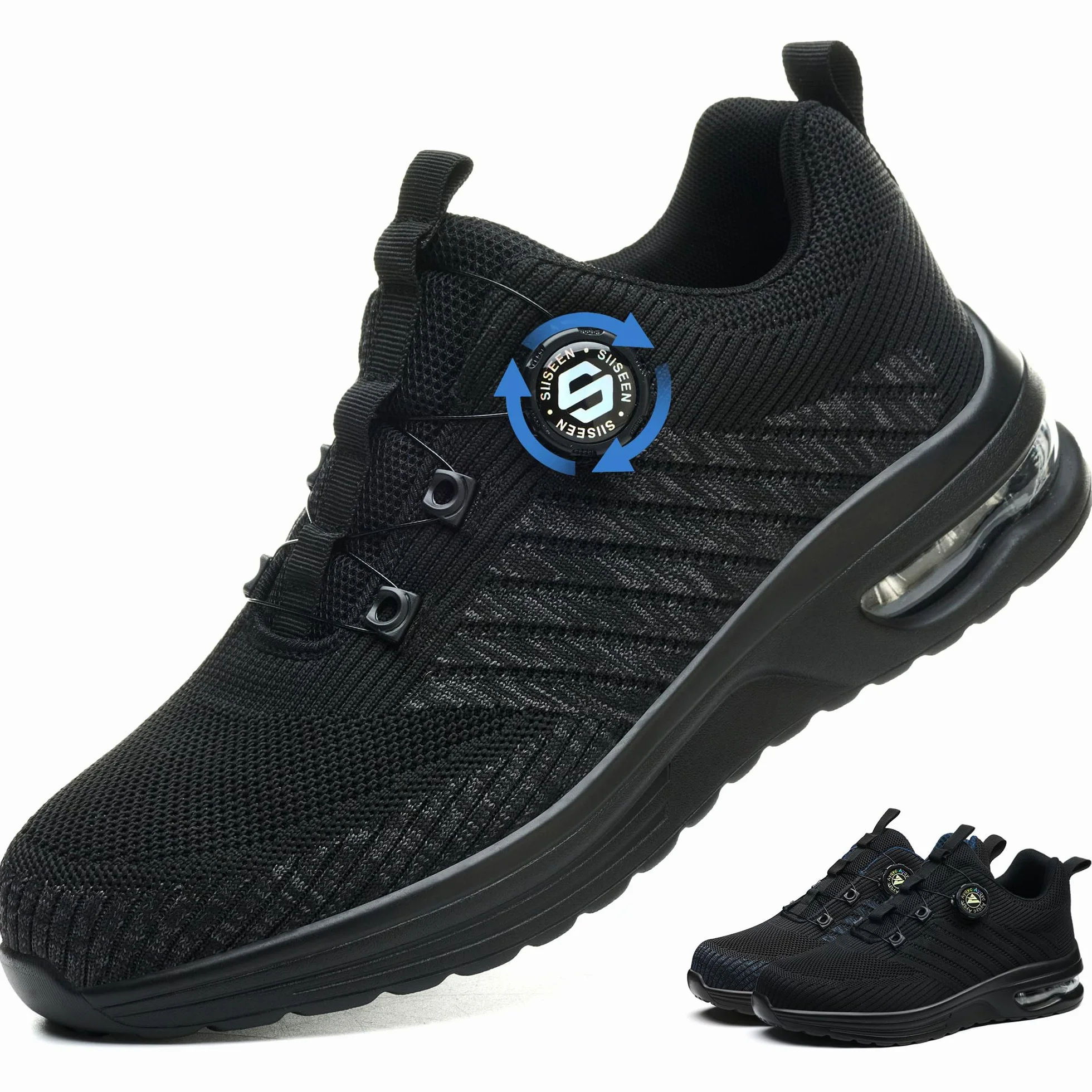 Chaussures de Sécurité Hommes Femme Légère Baskets de Sécurité Respirantes Antidérapante Chaussures de Travail avec Embout en Acier Lacet à Bouton Pivotant
