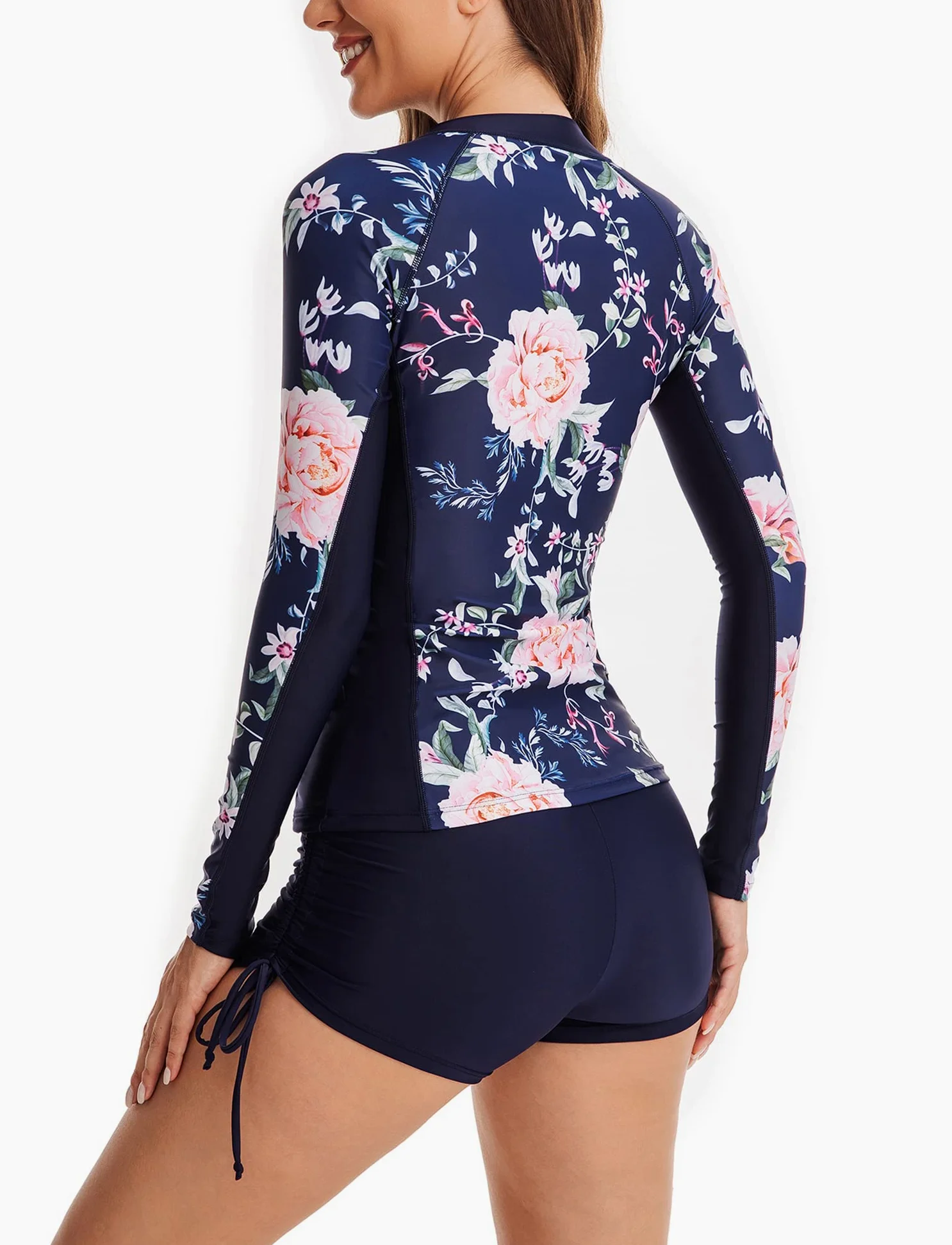 Maillots de Bain 2 Pièces Femmes Manche Longue Rashguard Deux Pièces Femme Mode Col Rond Surf Natation Sport Vêtements de Plage