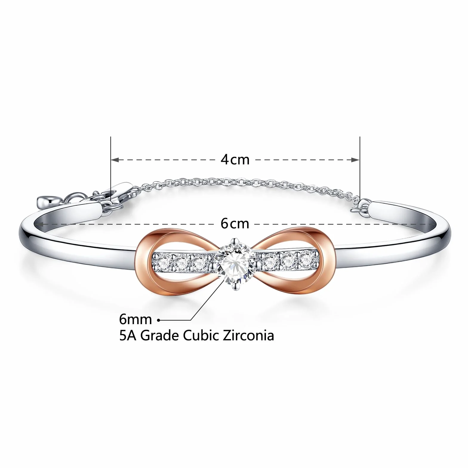 Plaqué or blanc 18 Carats et or rose nœud d'amour Infini Bracelet Femme, Bijoux Femme, Romantique Cadeau Femme-Idées Uniques pour Anniversaire, Fête des Mères, Saint-Valentin, Noël