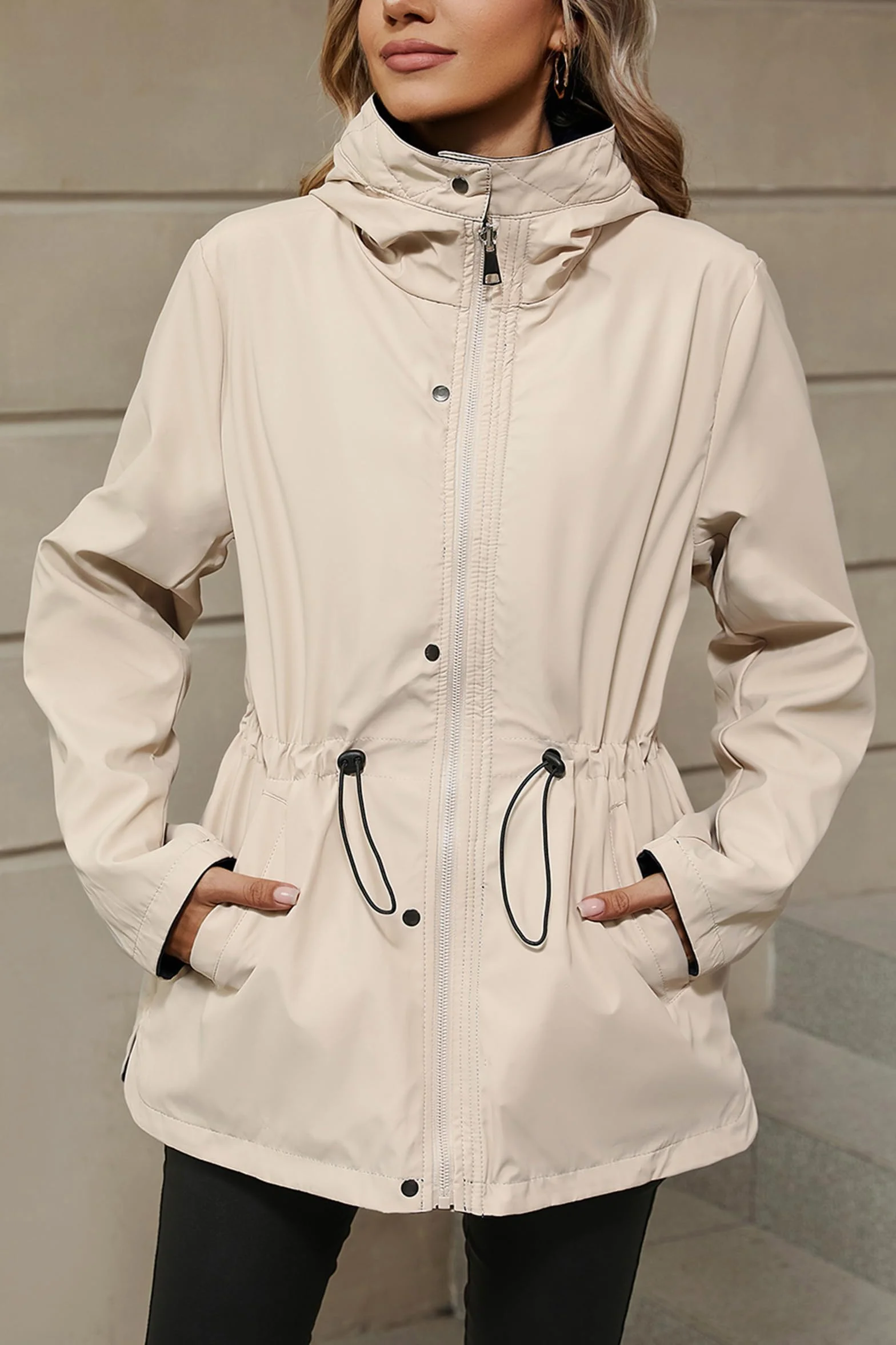Giolshon Manteau léger coupe-vent pour femme, veste zippée à manches longues, imperméable d'extérieur avec capuche