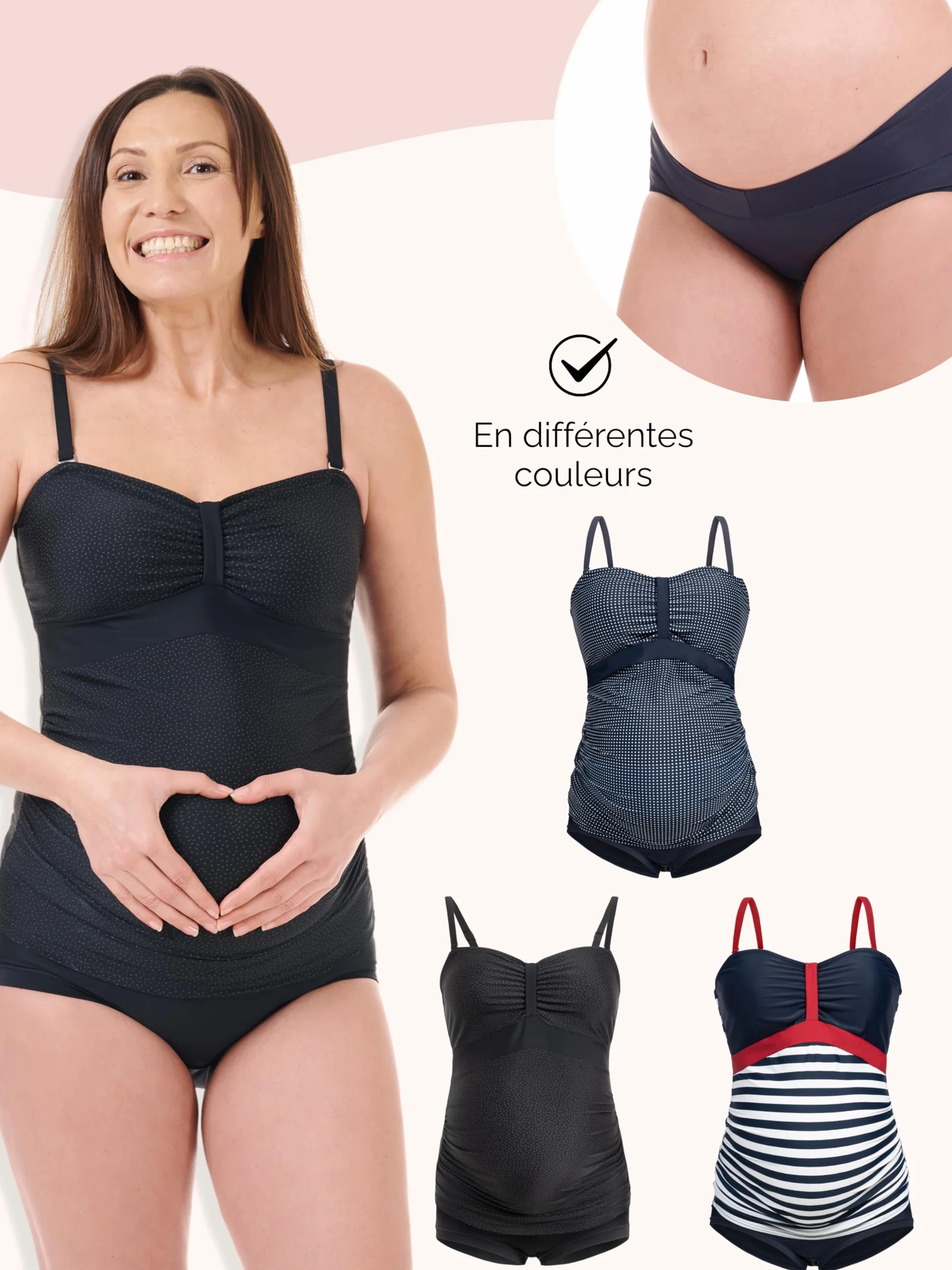 Herzmutter Tankini de Grossesse - Maillot de Bain de Maternité - Tankini de Maternité - Maillot de Bain pour Femmes Enceintes - Protection UV - 2 Pièces - 7000 (XXL, Noir - Pois)