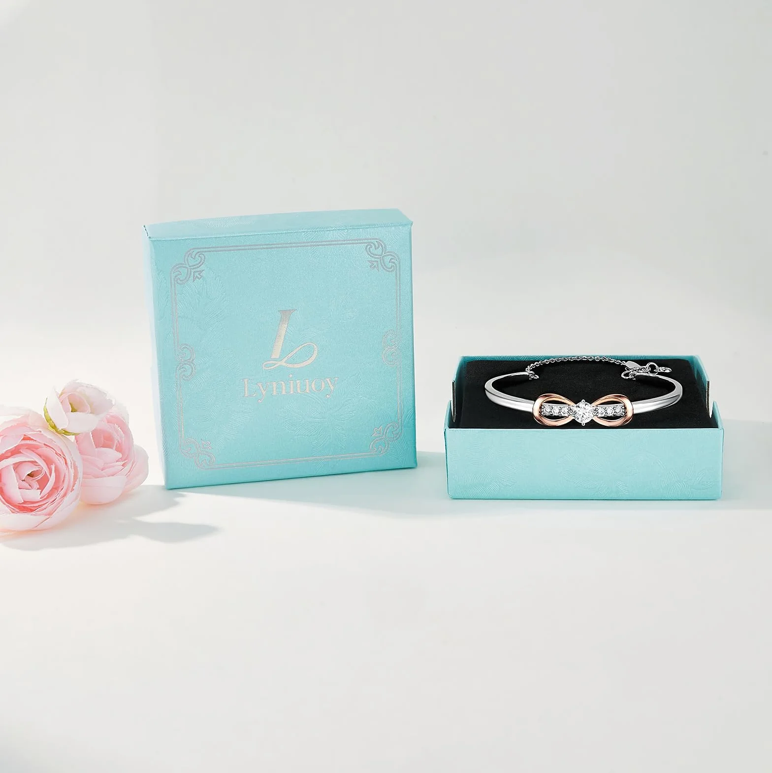 Plaqué or blanc 18 Carats et or rose nœud d'amour Infini Bracelet Femme, Bijoux Femme, Romantique Cadeau Femme-Idées Uniques pour Anniversaire, Fête des Mères, Saint-Valentin, Noël