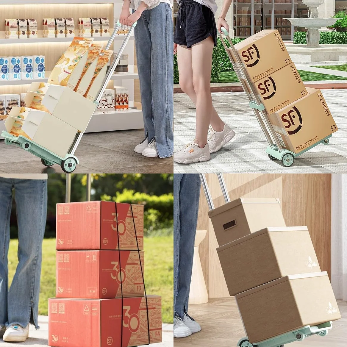 Diable pliable, diable en aluminium, 60 kg, robuste à 4 roues, chariot utilitaire compact et léger pour bagages, déménagement et utilisation au bureau – Chariot portable pliable