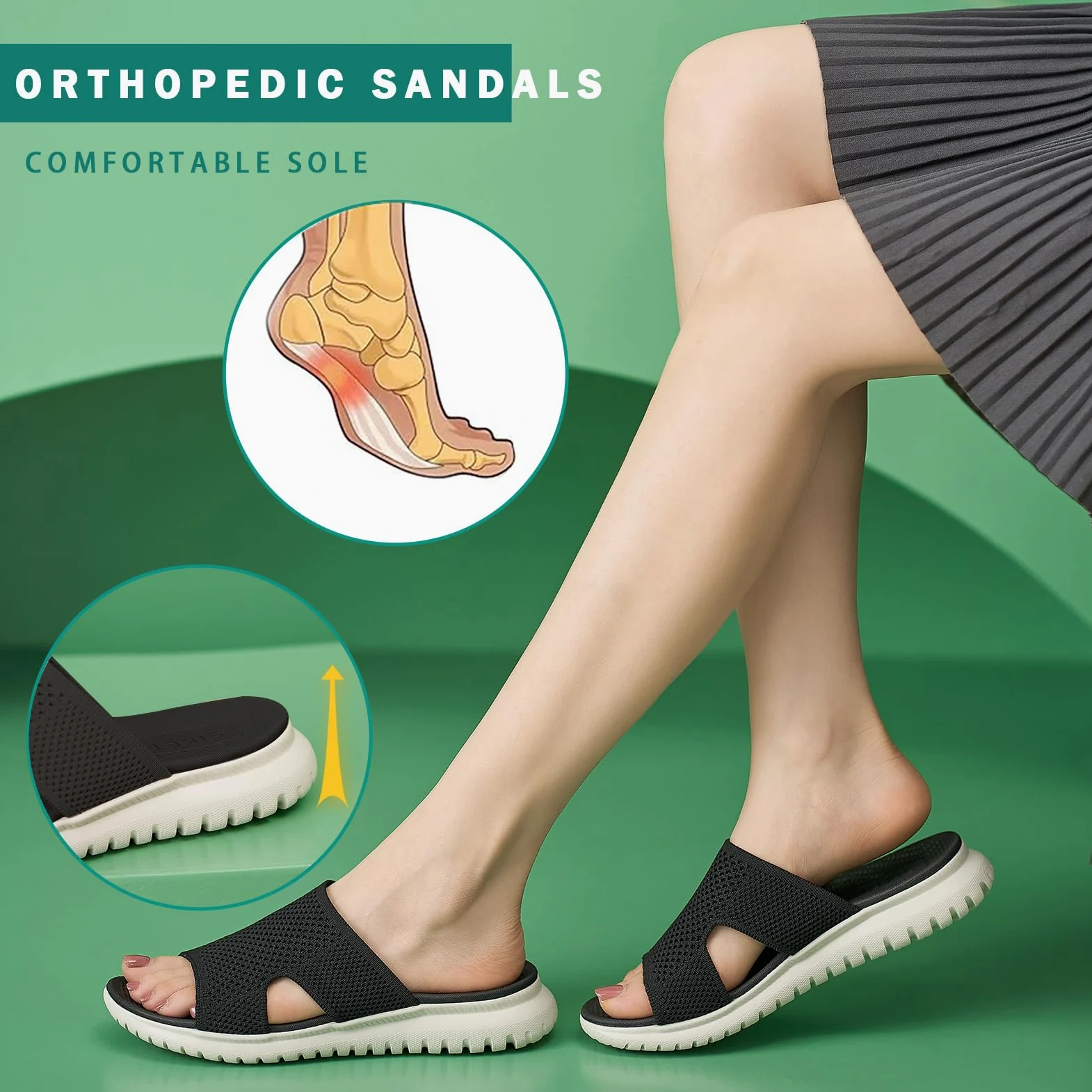 Sandales Femme Été Confortable Orthopédique Chaussons Legere Chaussures Plate Claquettes