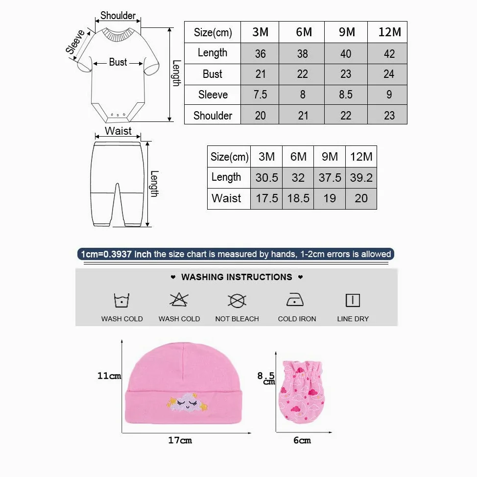 Kiddiezoom Ensemble de vêtements pour bébé avec moufles en coton