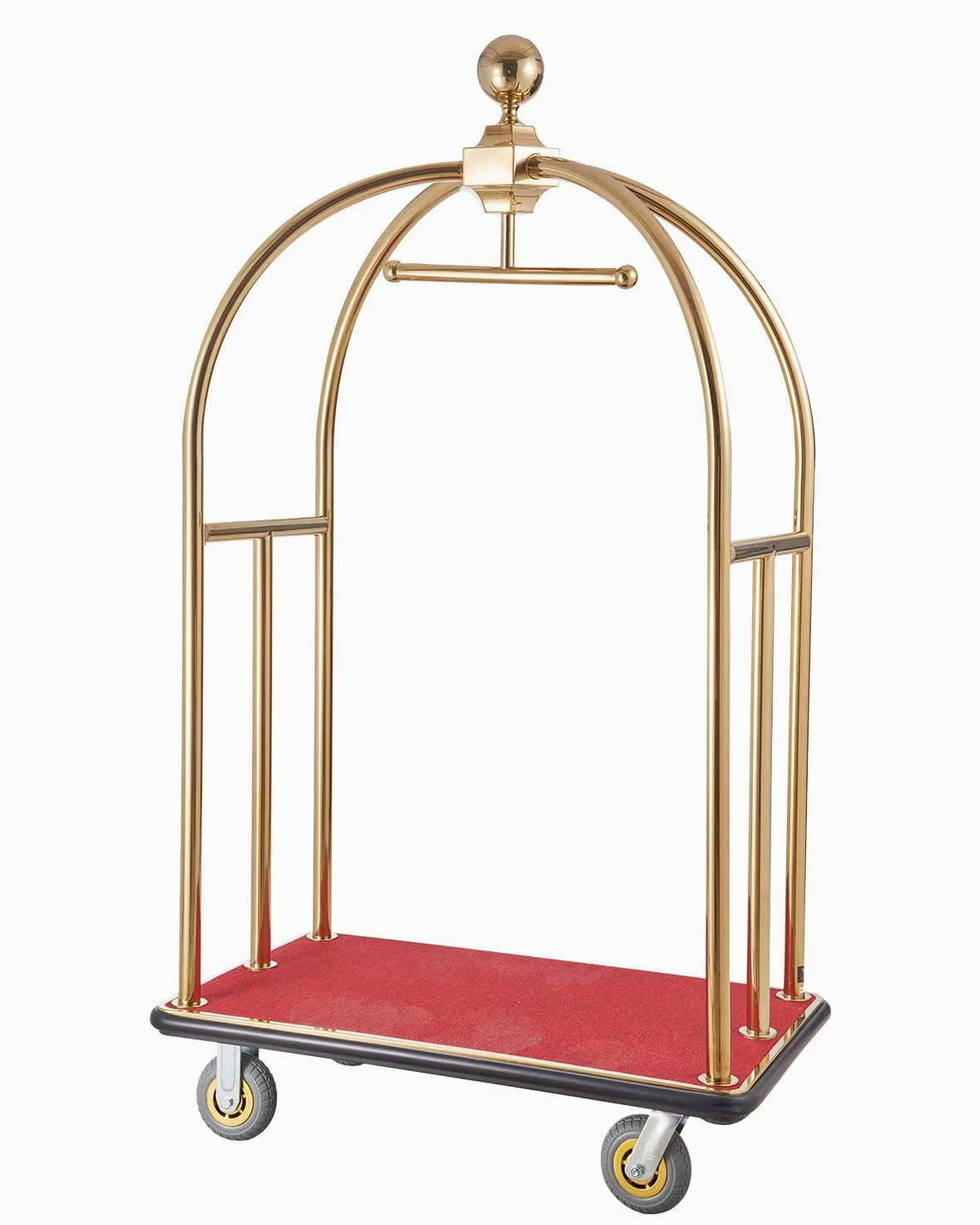 VEVOR Chariot à Bagages Hôtel, 500 kg, Chariot Porte-bagages Concierge Finition Inox Brossé, Montants Incurvés, avec Moquette Rouge, Roues Caoutchouc 15,24 cm, pour Hôtels, Condos, Complexes Hôteliers