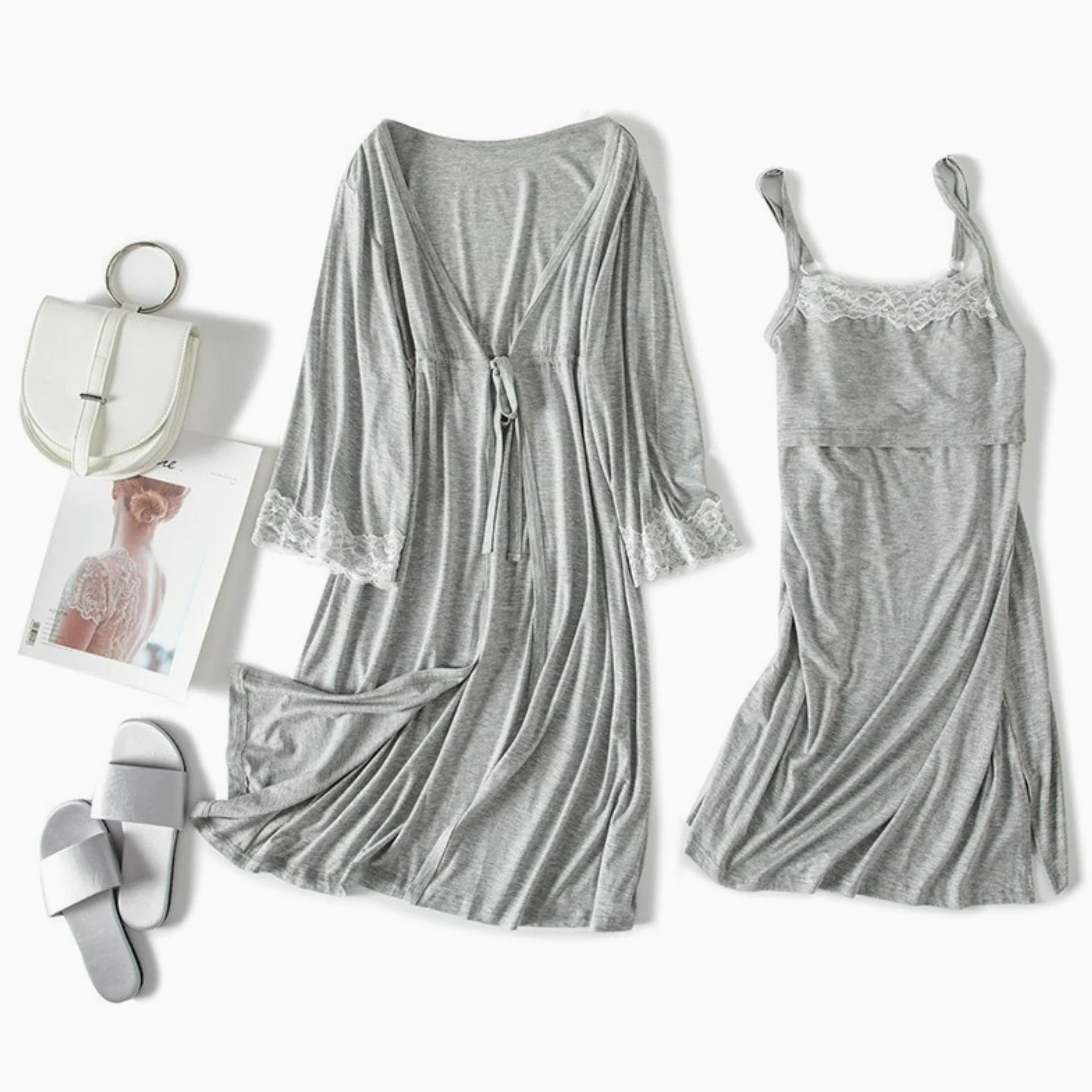 Femme Enceinte vêtements de Nuit Allaitement Grossesse Pyjamas Fronde Allaitement Chemise de Nuit maternité Travail Robe + Robe Accouchement