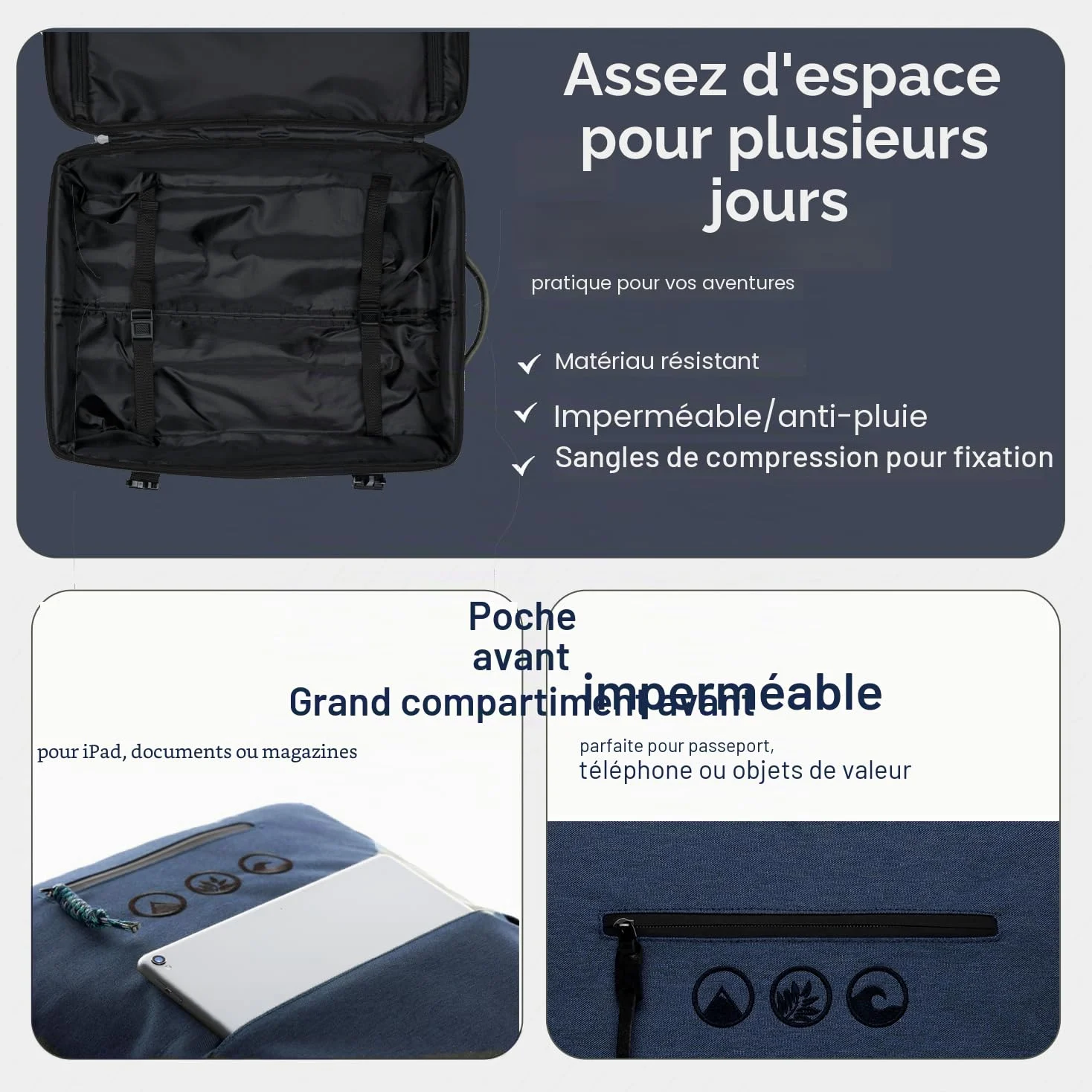 SONS OF ALOHA Valise Cabine et Sac à Dos Kane 2-en-1 Sac à Dos Trolley Cabine - Pet recyclé, Hydrofuge - Bagage d'embarquement Hybride à roulettes 50 x 40 x 20 cm