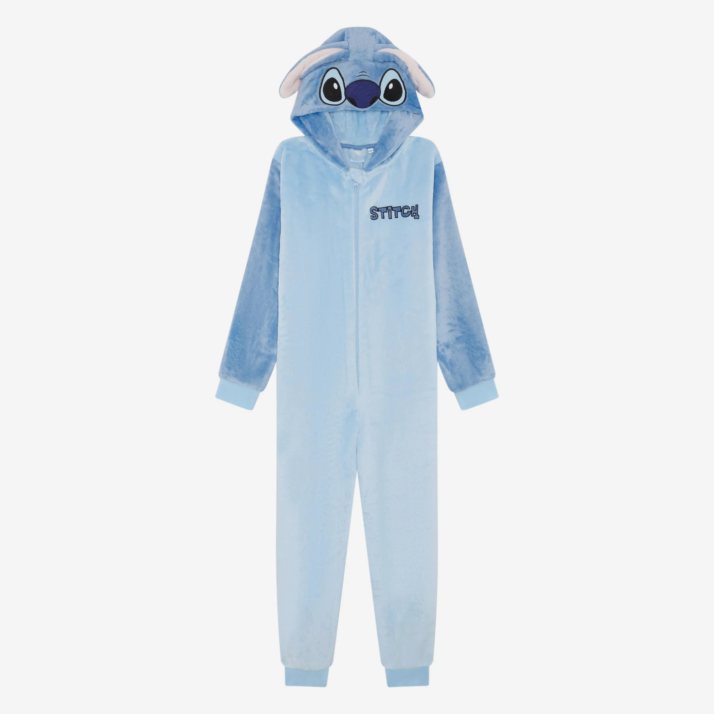 Disney Combinaison officielle Stitch à capuche en polaire avec oreilles 3D pour fille, pyjama tout en un confortable, bleu, âge 5-13 ans