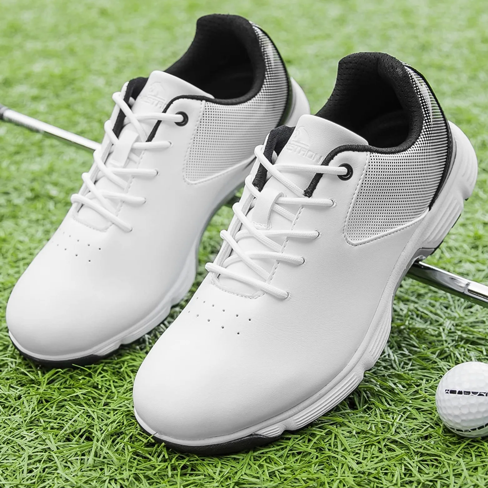 Chaussures De Golf pour Hommes avec Baskets Imperméables À Coupe Large en Cuir À Pointes Grande Taille