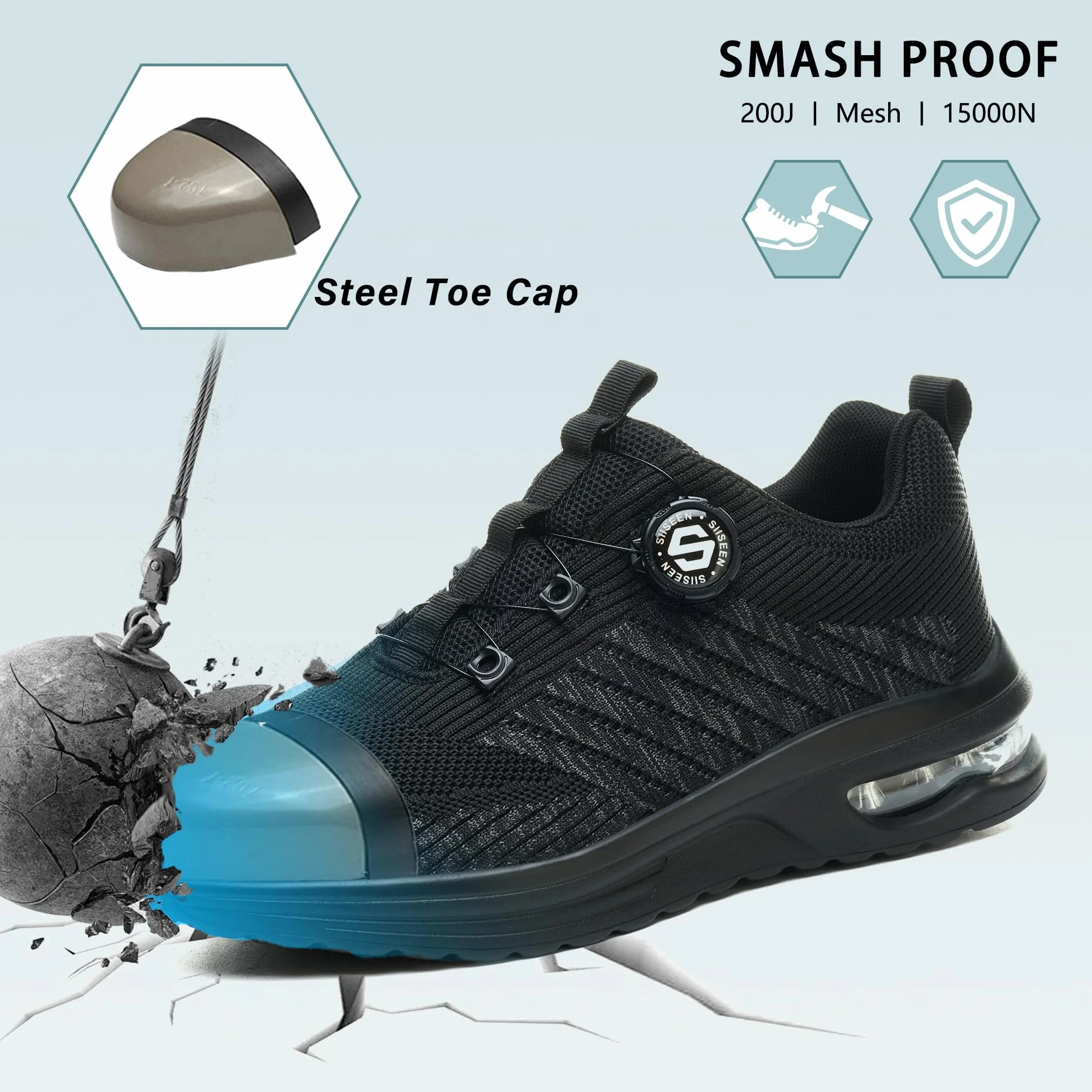 Chaussures de Sécurité Hommes Femme Légère Baskets de Sécurité Respirantes Antidérapante Chaussures de Travail avec Embout en Acier Lacet à Bouton Pivotant