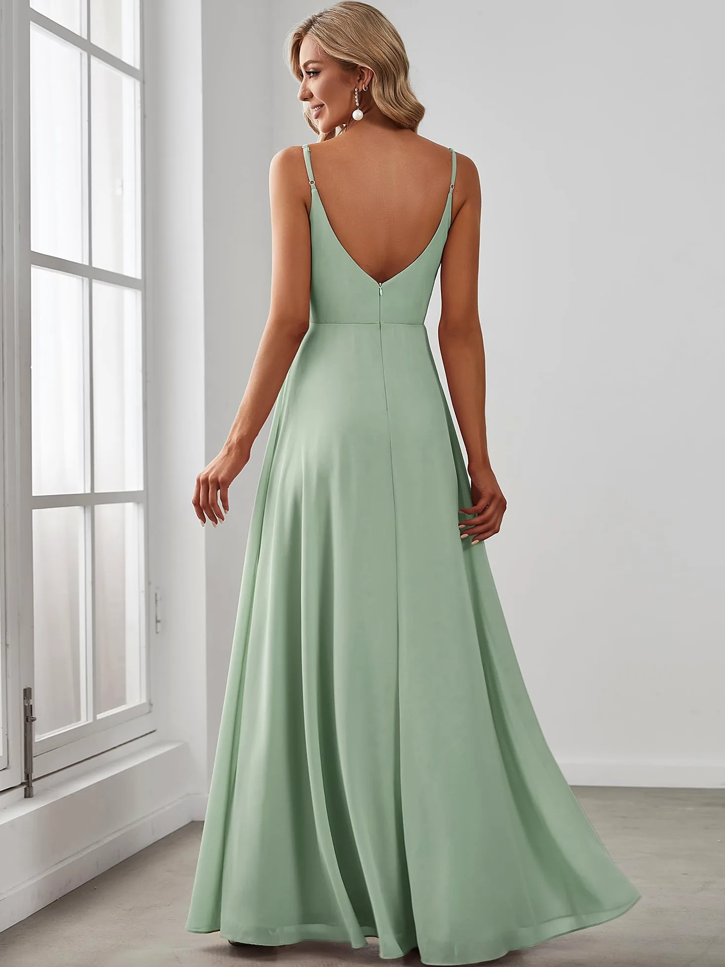Ever-Pretty Robe Demoiselle d'honneur Femme Fendue Col V Mousseline à Bretelles A Line Chic Soirée ES0128B