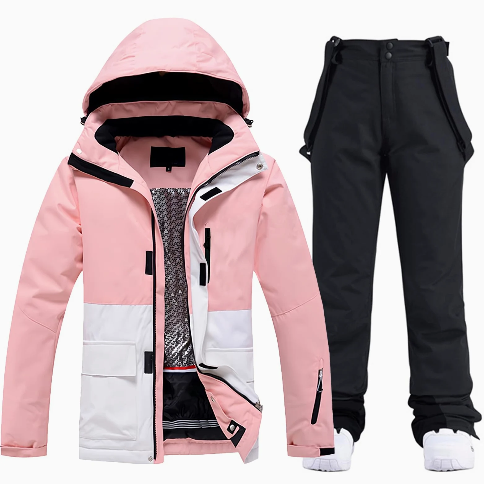 HOTIAN Ensemble veste et pantalon de ski pour femme - 2 pièces - Imperméable - Coupe-vent - Hiver - Chaud - Ski - Neige - Ensemble snowboard