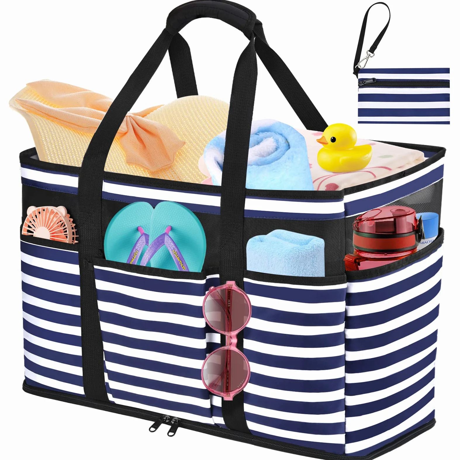 Grand Sac de Plage Femme XXL, Sac de Plage XXL Extra Large Famille en Maille Pliable pour Femme avec Fermeture Éclair, Grand Poches Sacs à Cabas pour Plage Voyages Gym Piscine 45L