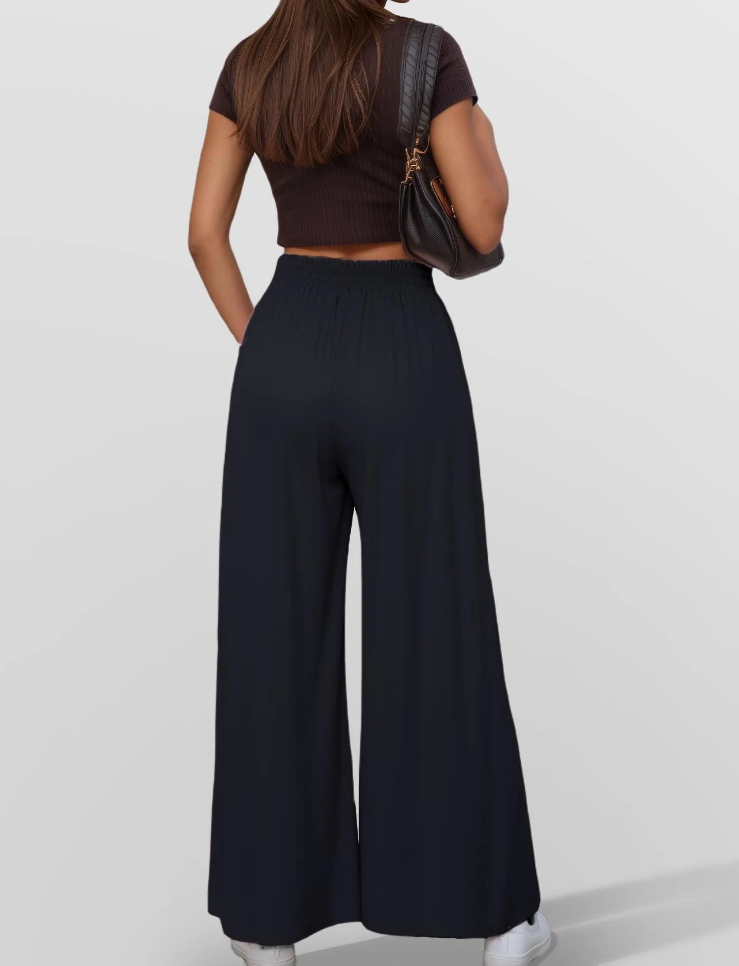 SEAUR Pantalon Ample Femme Palazzo Fluide avec Poches Style Décontracté Élégant Pantalon de Yoga Danse Taille Élastique