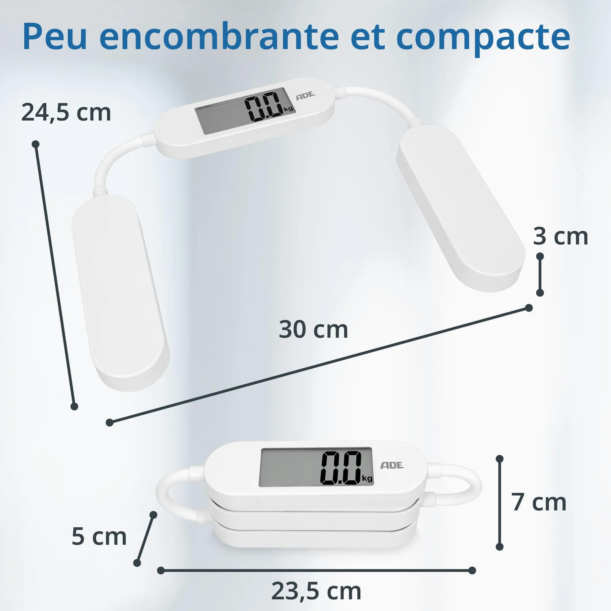 ADE Balance de voyage pliable | pèse-personne numérique avec une capacité de charge de 180 kg par pas de 100 g | balance corporelle précise avec écran LCD