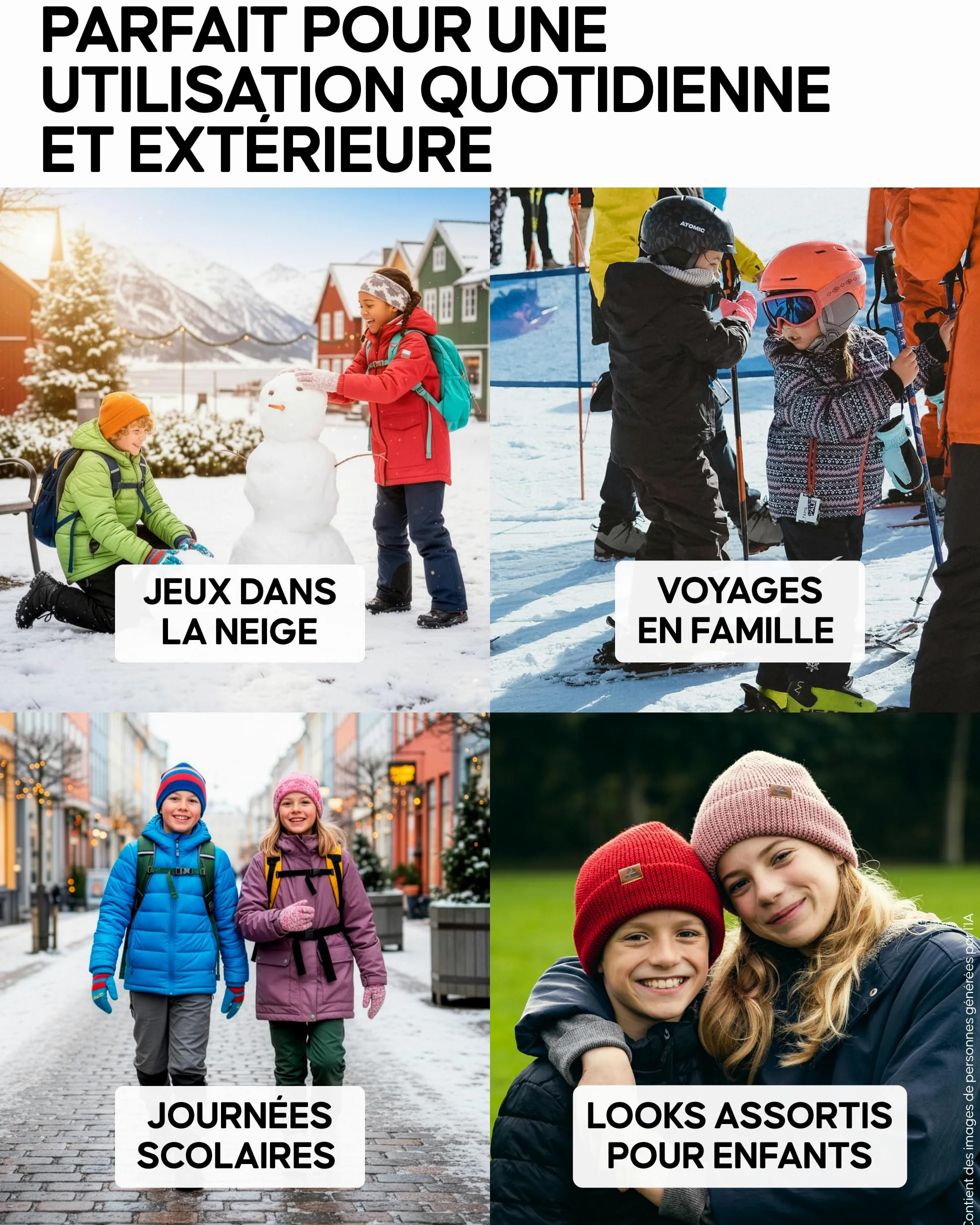 DANISH ENDURANCE Bonnet en Laine mérinos pour Enfants, Doublure Chaude en Polaire, Bonnet Thermique d'automne et d'hiver pour garçons et Filles, tricoté, Unisexe
