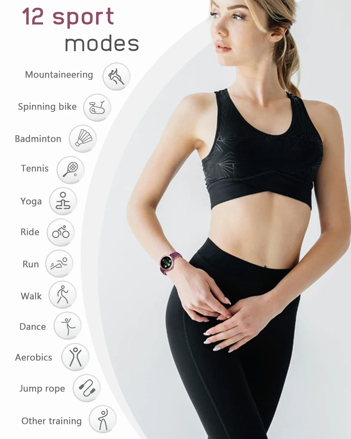 Lynn Montre Connectée Femme Petite Cadran 1.09 Pouce Ronde Elegante Sport Waterproof Frequence Cardiaque SpO2 Fond d Écran Personnalisé Compatible iPhone Samsung Xiaomi Huawei Violet