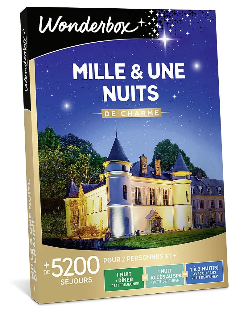 Wonderbox - Coffret Cadeau - Séjours - Mille Et Une Nuits De Charme - 1 Nuit avec Dîner Et Petit Déjeuner Ou 1 Nuit avec Accès Au Spa Et Petit Déjeuner Ou 1 À 2 Nuit(s) avec Ou sans Petit Déjeuner