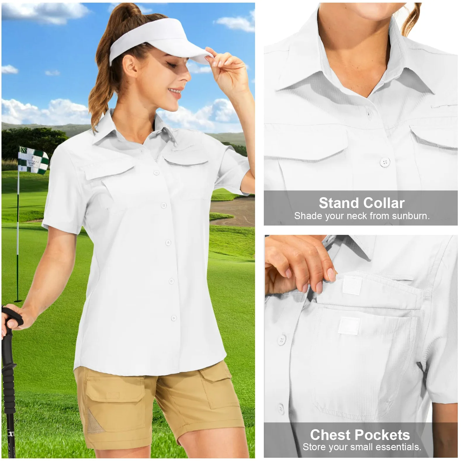 yeyity Chemisier à manches courtes pour femme - Protection UV - Chemise de randonnée - Respirant - Séchage rapide - Pour l'extérieur - Haut d'été