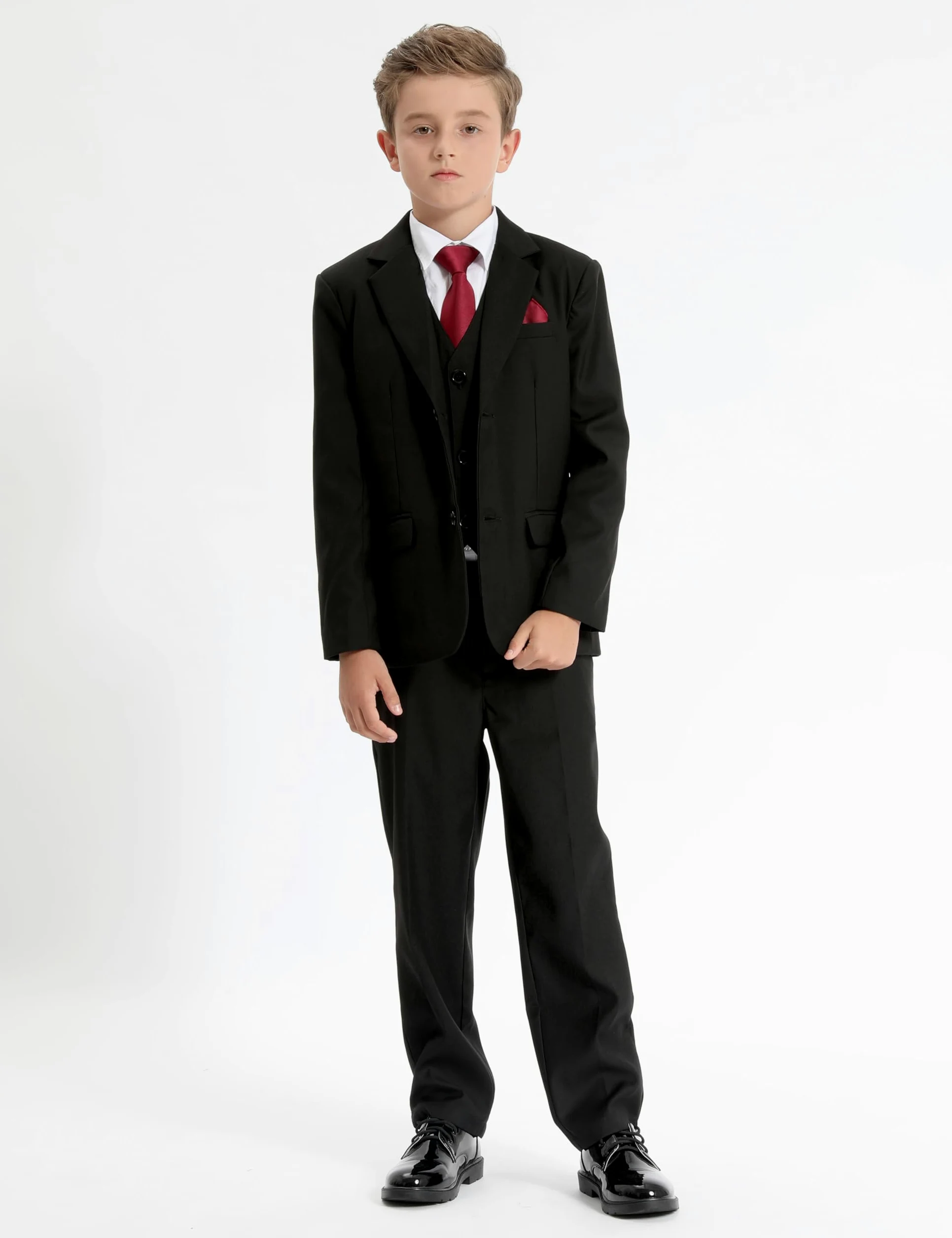 mintgreen 6pcs Ensemble de Costumes de Garçons, Blazer et Pantalon et Gilet et Chemise et Cravate avec Carré de Poche, 7-12 Ans