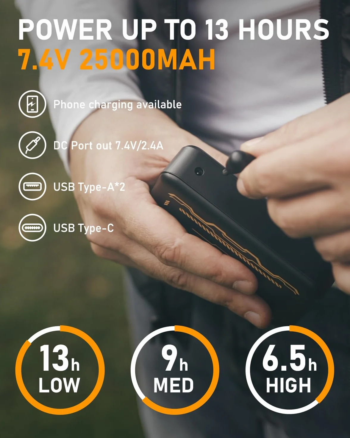 LABCOOL Gilet Chauffant, Veste Chauffante Homme Femme, Doudoune Chauffante avec 7.4V 25000mAh Batterie incluse, 3 Niveau de Chauffant, 6 Zones Chauffante, Blouson Sans Manche Chauffante