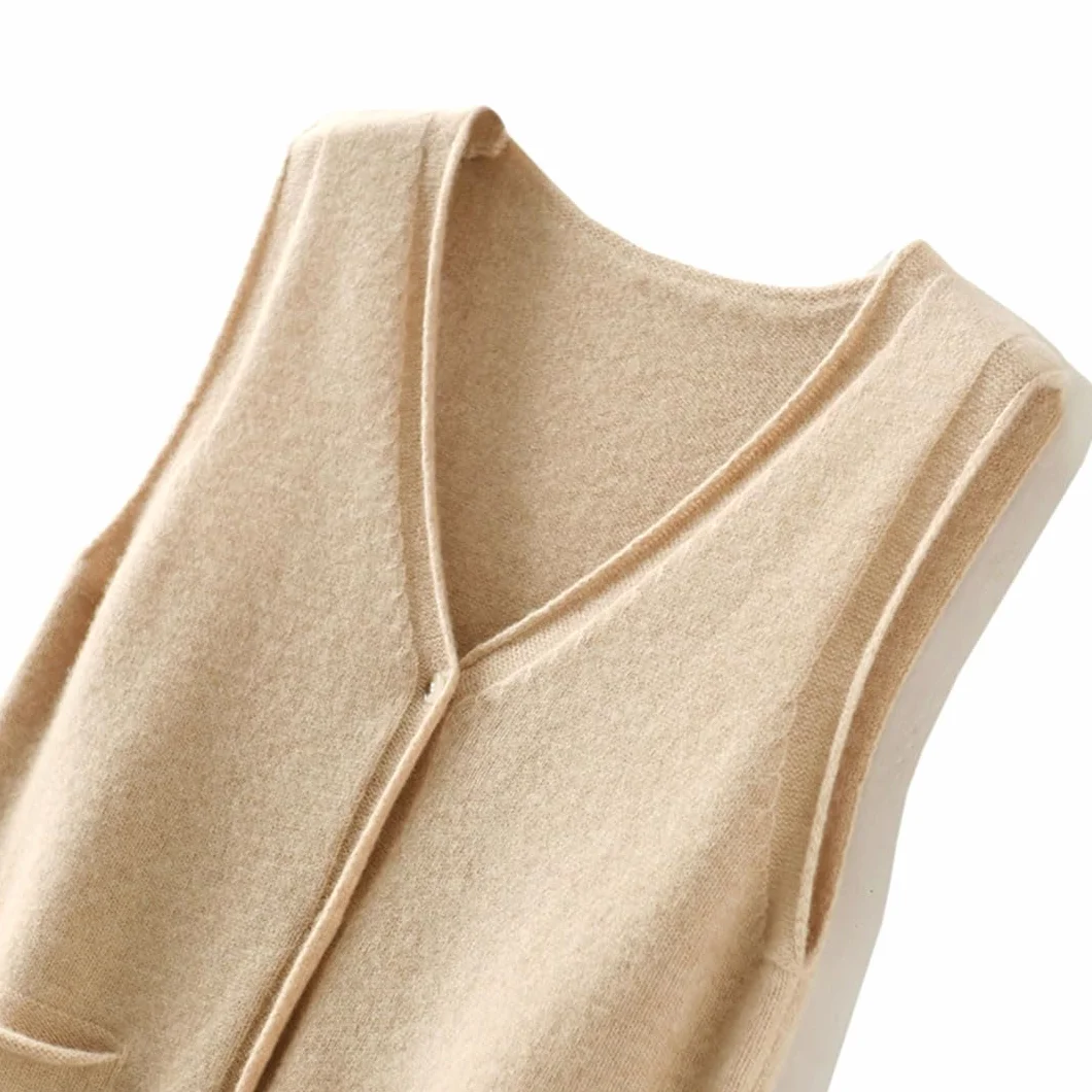 Alloaone Gilet Ample À Col en V pour Femmes, sans Manches, en Cachemire Tricoté avec Poche, Cardigan À La Taille
