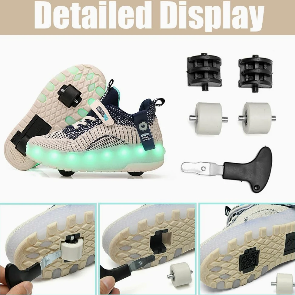 Hixingo Chaussures à Roulettes Lumière LED pour Enfants, Patins Rétractables 2 Roues Skateboard
