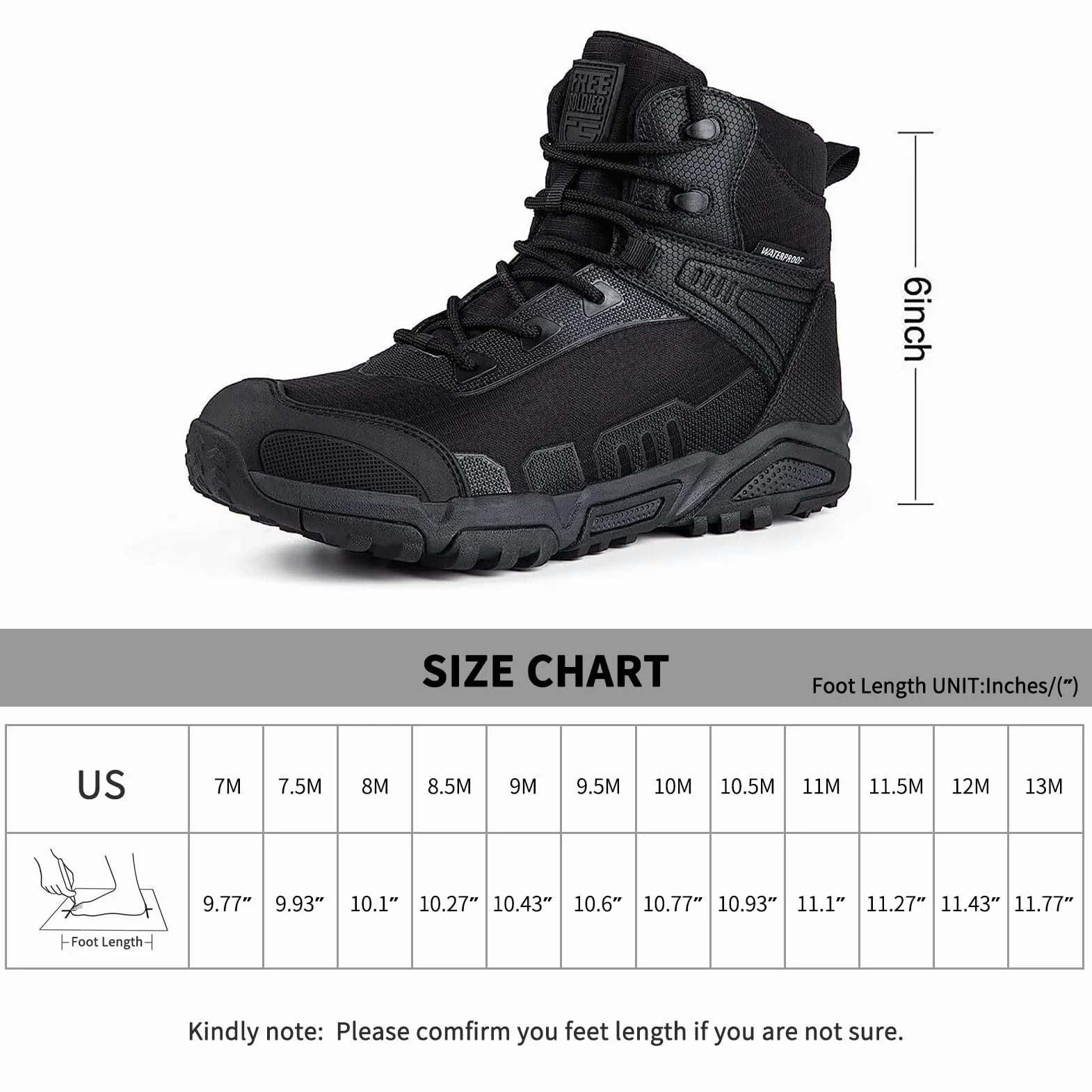 FREE SOLDIER pour Homme Mid Haute durabilité Lacets Bottes Durable Imperméable Armée Combat Chaussures Respirant Tactique de Randonnée