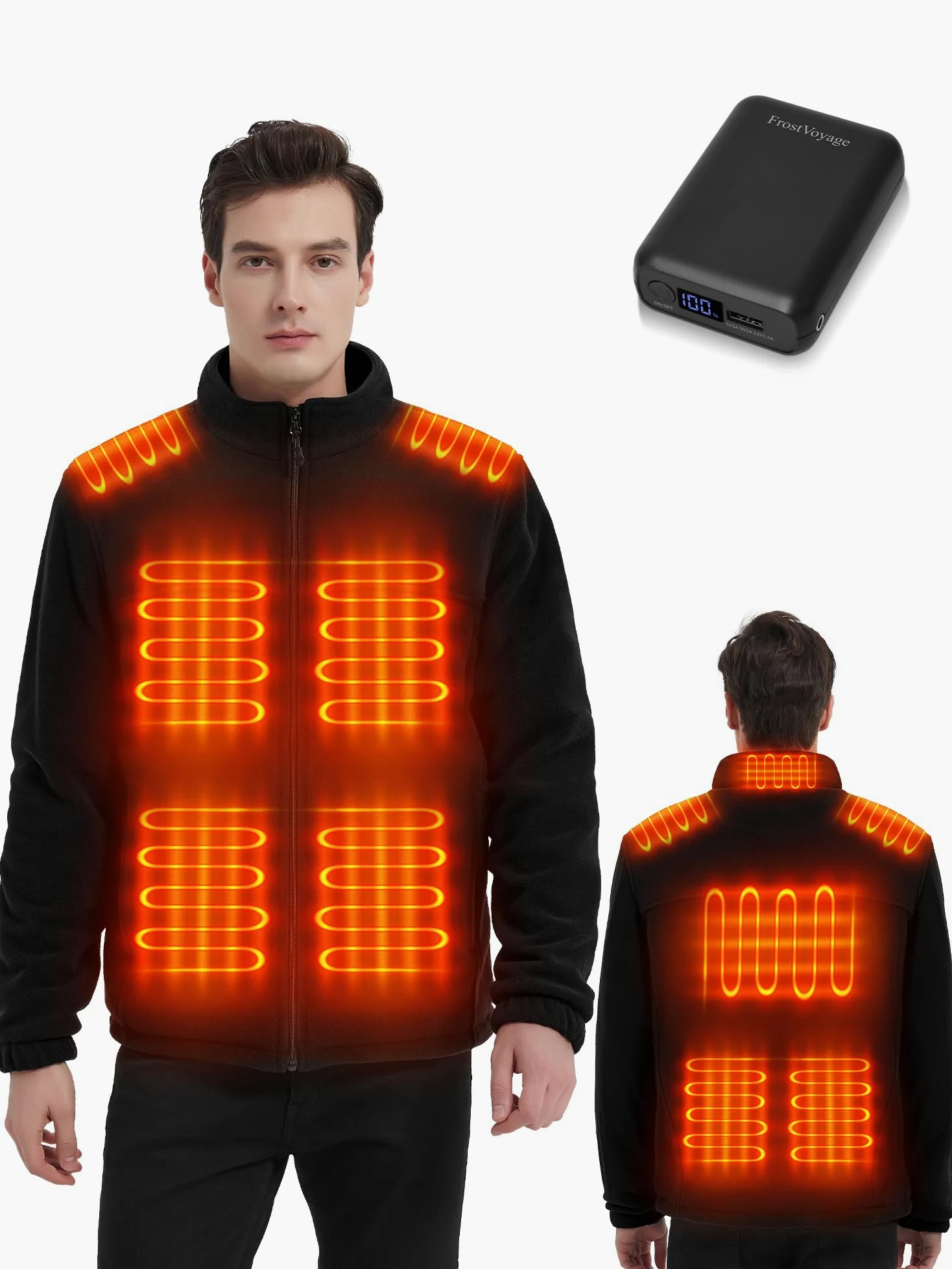Veste Polaire Chauffante Homme avec Batterie 18400 mAh, Blouson Manteau Chauffant Homme Femme avec Batterie Incluse, Gilet Vêtement Chauffant Manche Longue, 10 Zones de Chauffage