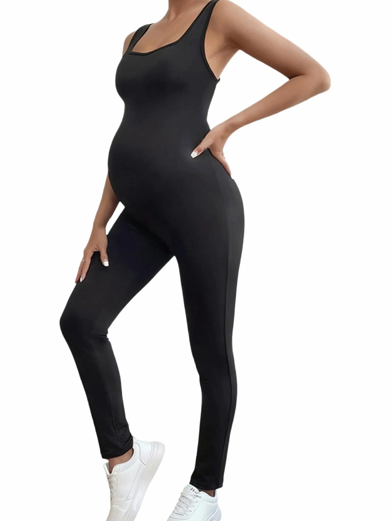 Combinaison de maternité sans manches extensible pour femme - Pour le sport, le yoga, la maternité - Avec col en U