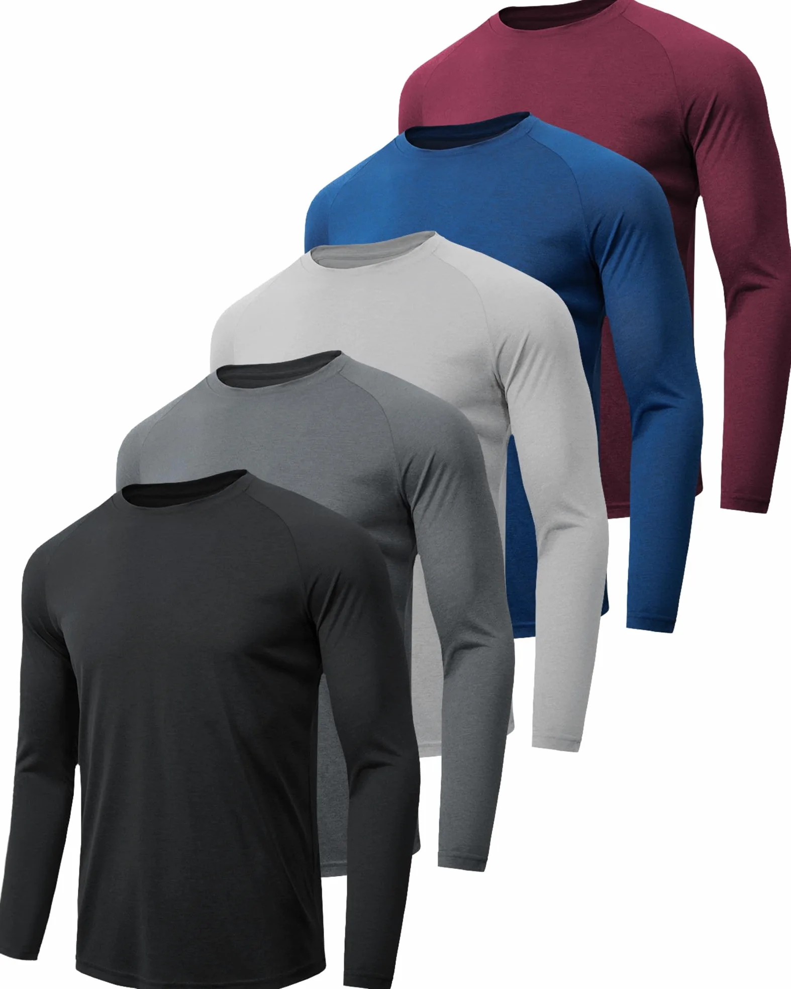 T-Shirt Manche Longue Homme Respirant Séchage Rapide,Tee Shirts de Sport pour Homme,Protection Solaire UV SPF50+ pour Fitness,Running et Entraînement Lot de 4/5/7 pièces
