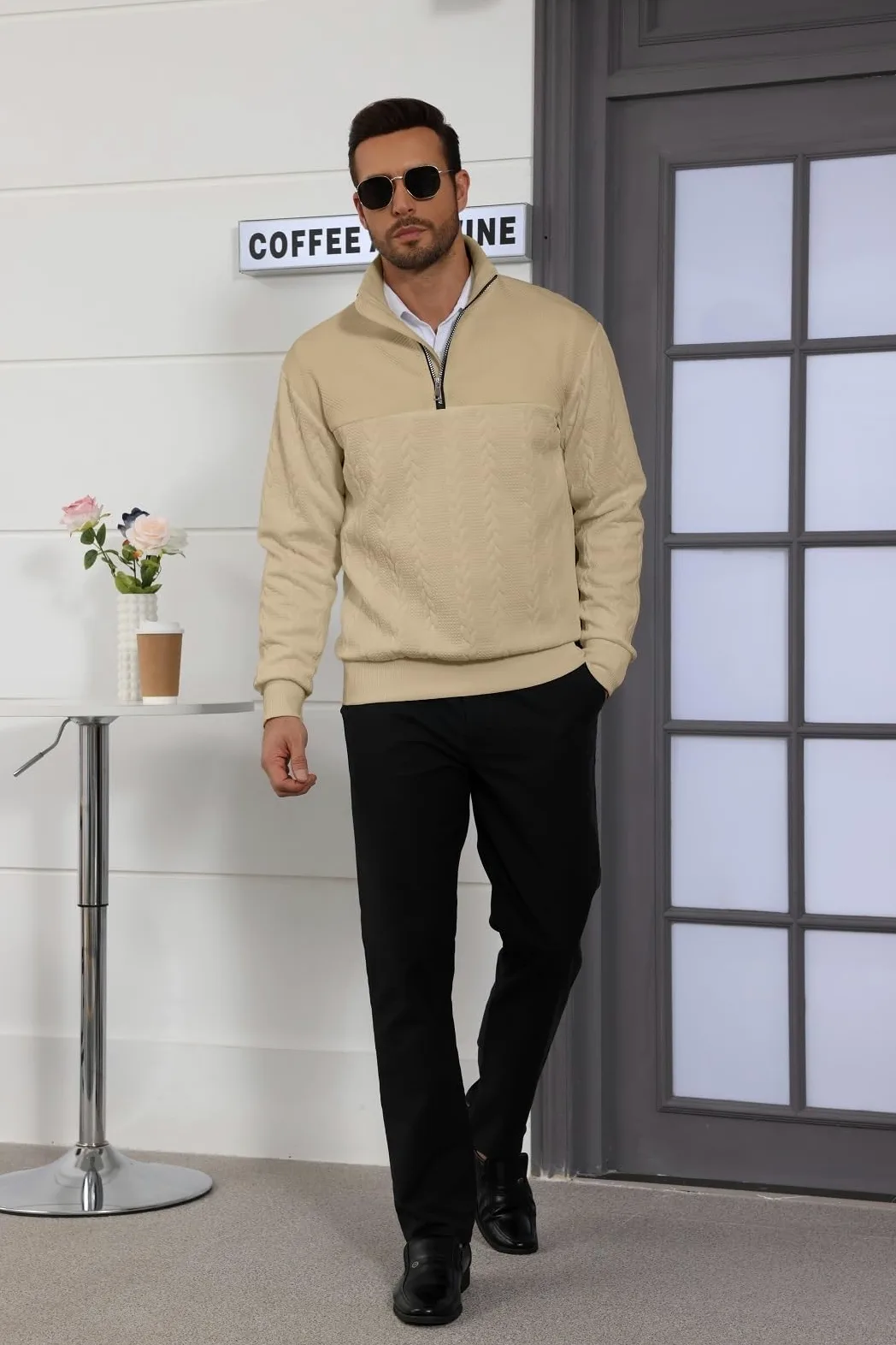 Halfword Pulls Homme Zip Pullover Tricoté Pull à Manches Longues pour Hommes Jacquard Sweatshirts