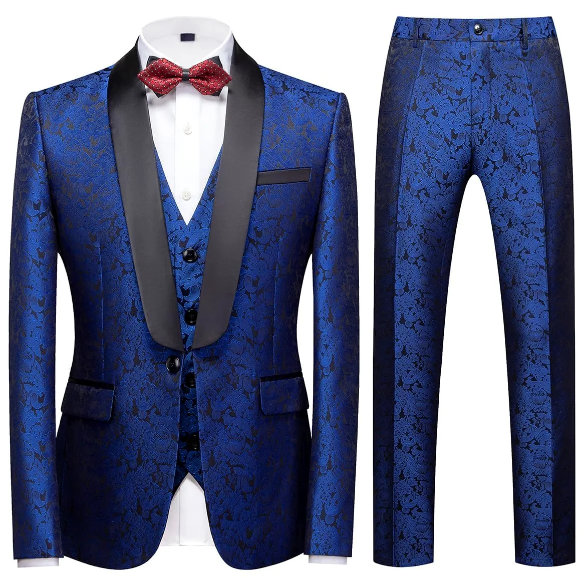 KUDORO Costume Homme 3 pièces Mariage Business Slim Fit Smoking Simple Poitrine à Un Bouton, Men Suits 3 Piece pour Fête Confort Elégant Blazer Veste et Pantalon Gilet