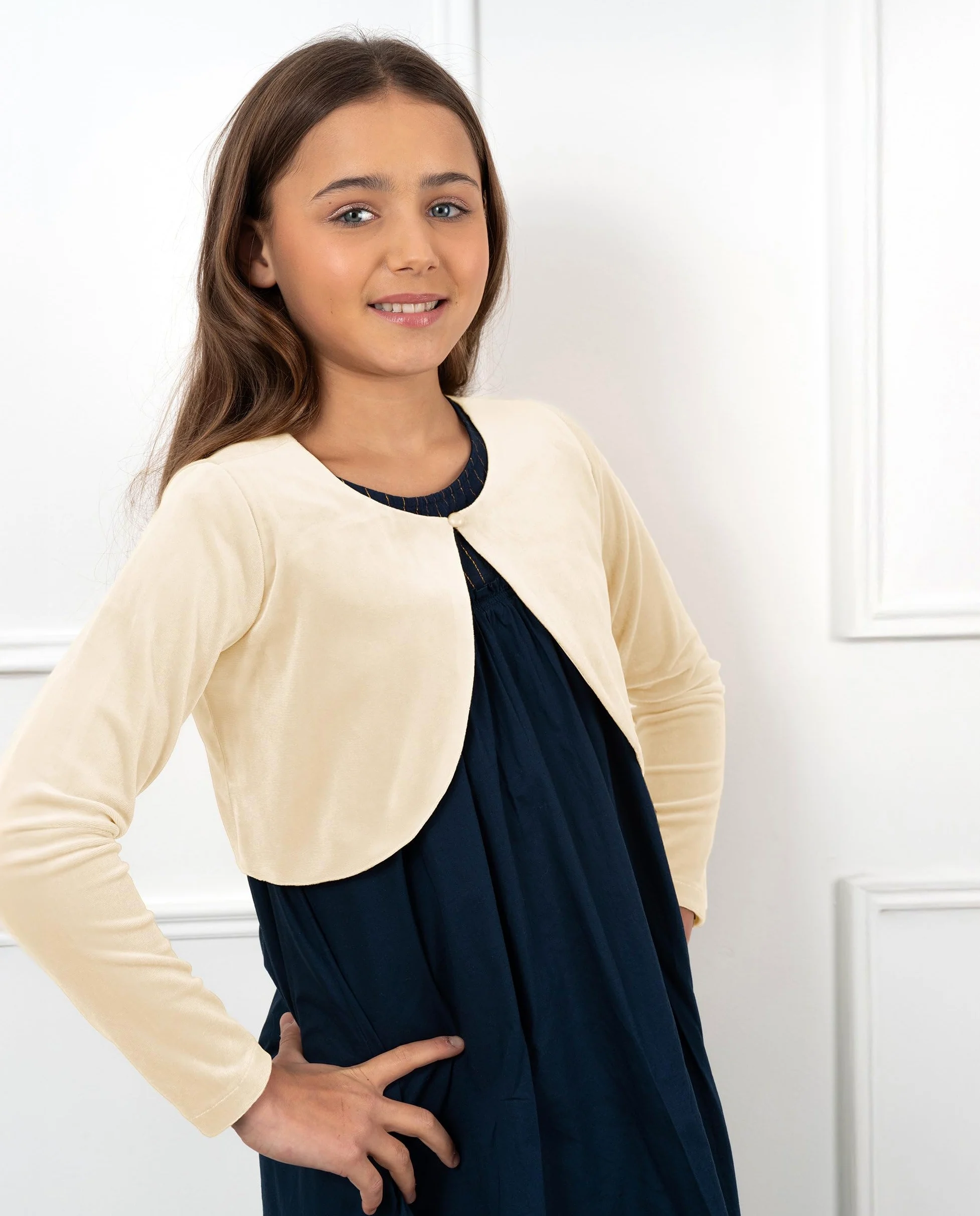 Bolerose Boléro Pull en Velours à Manches Longues pour Fille Enfant