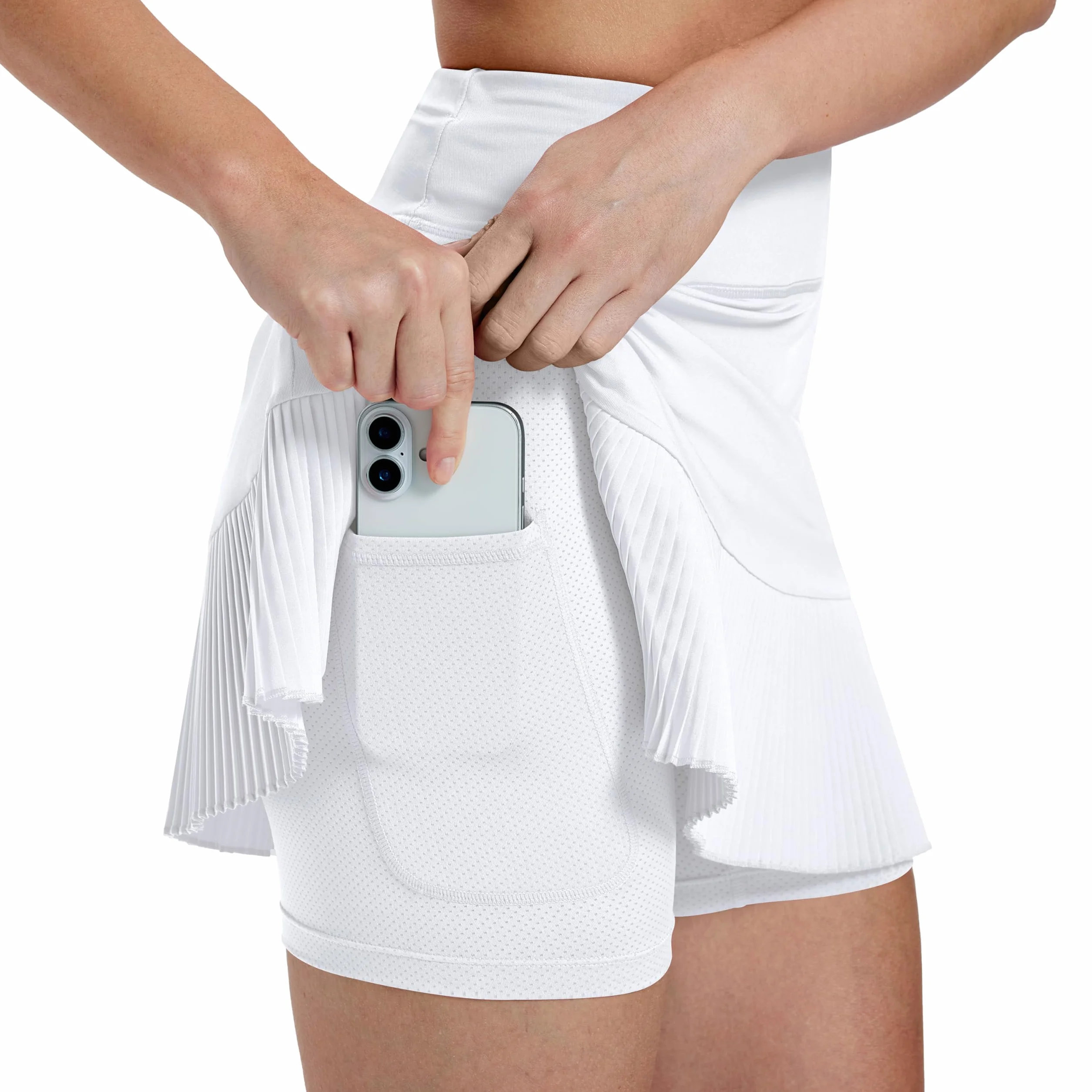 MoFiz Jupe de tennis stretch pour femme - Taille haute - Avec poches - UPF50+ - Avec pantalon intérieur