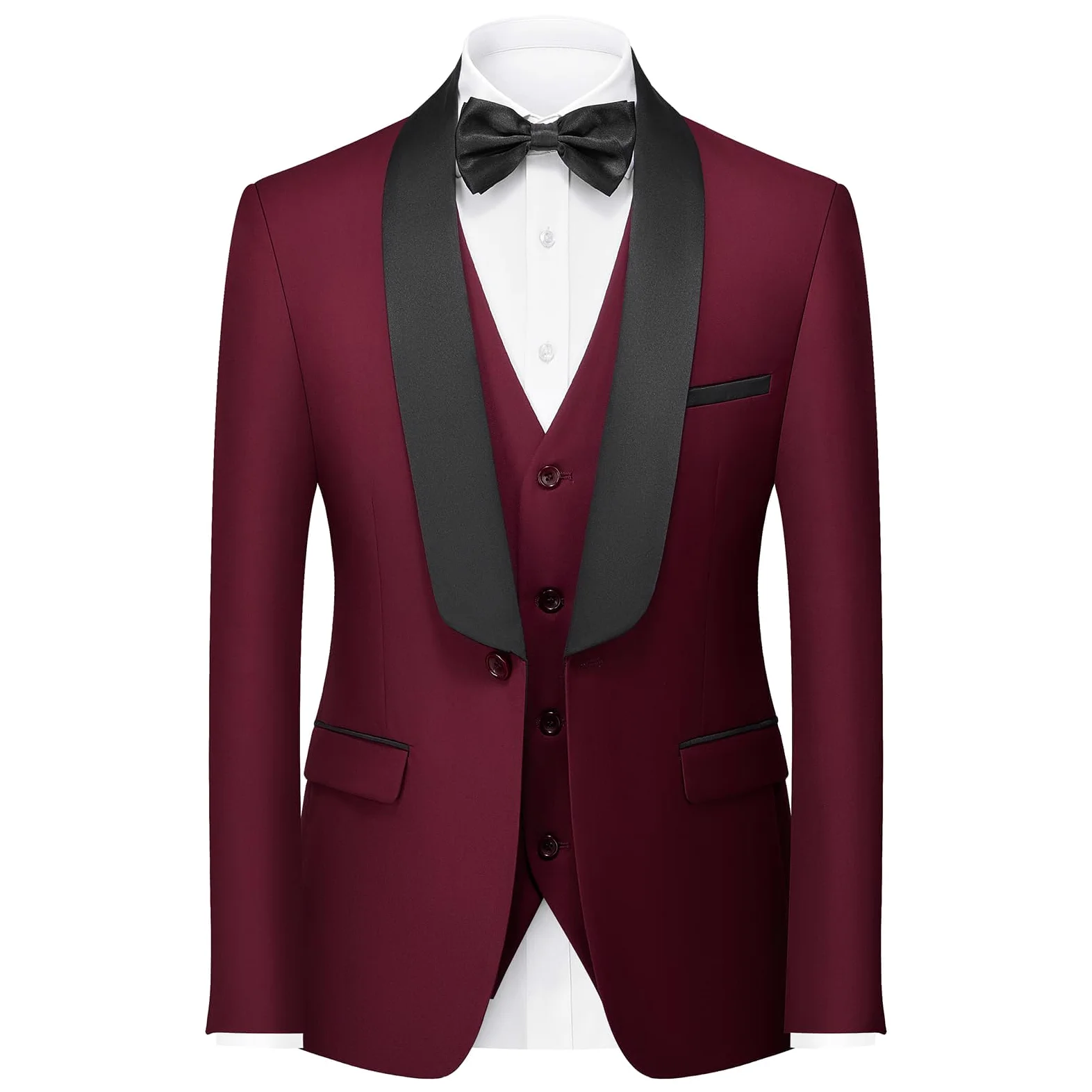 KUDORO Costume Homme 3 Pièces Slim Fit Mariage Business Smoking d'affaires à Un Bouton pour Fête Bal Blazer Veste et Pantalon Gilet