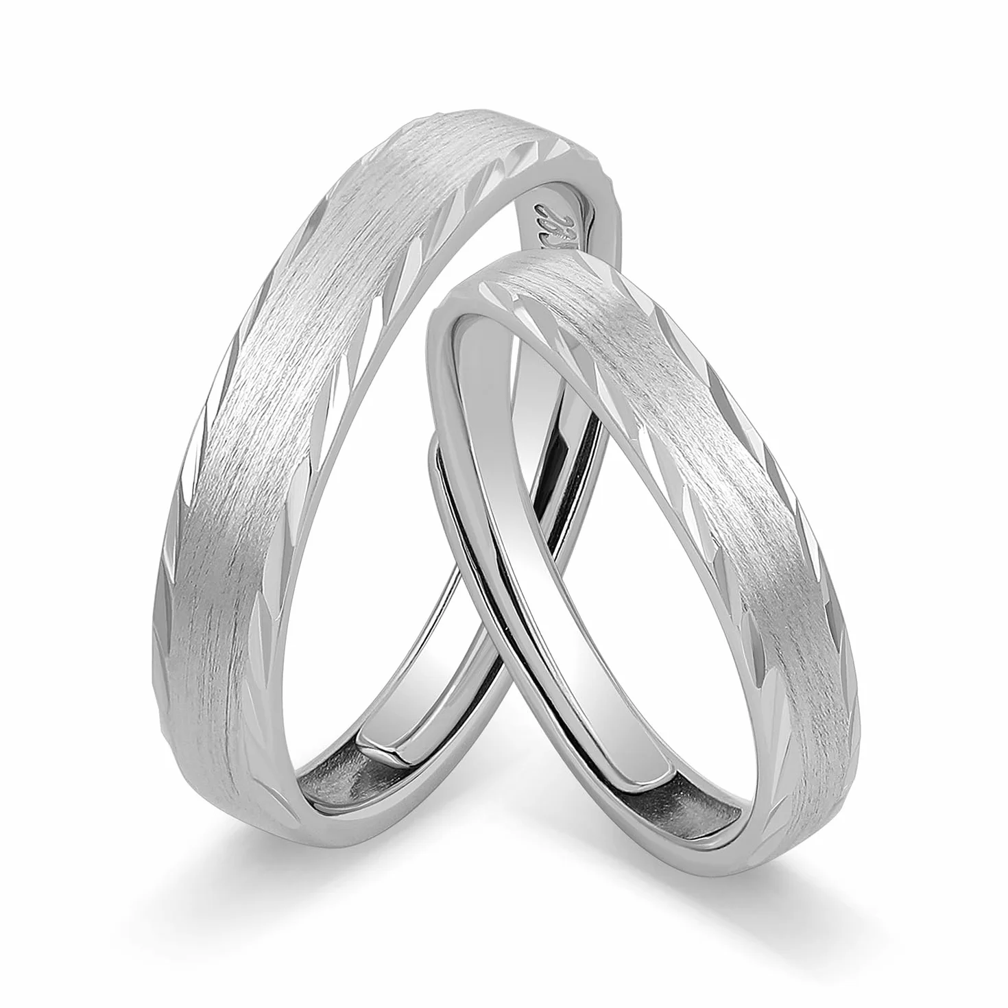 Meissa Bagues de Couple pour Homme et Femme Anneaux de Mariage en Argent Sterling 925 Finition Satinée Simple Bagues de Promesse Assorties Taille Ajustable