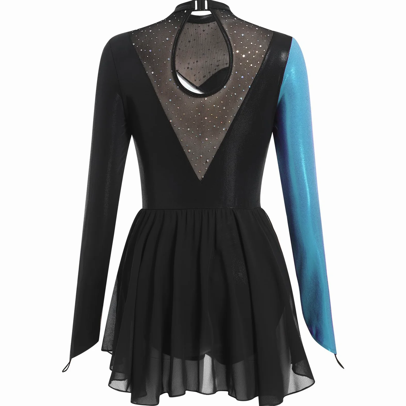 FYMNSI Robe de patinage artistique pour femme - Paillettes métallisées - Manches longues - Justaucorps de danse - Tailles XS à XL