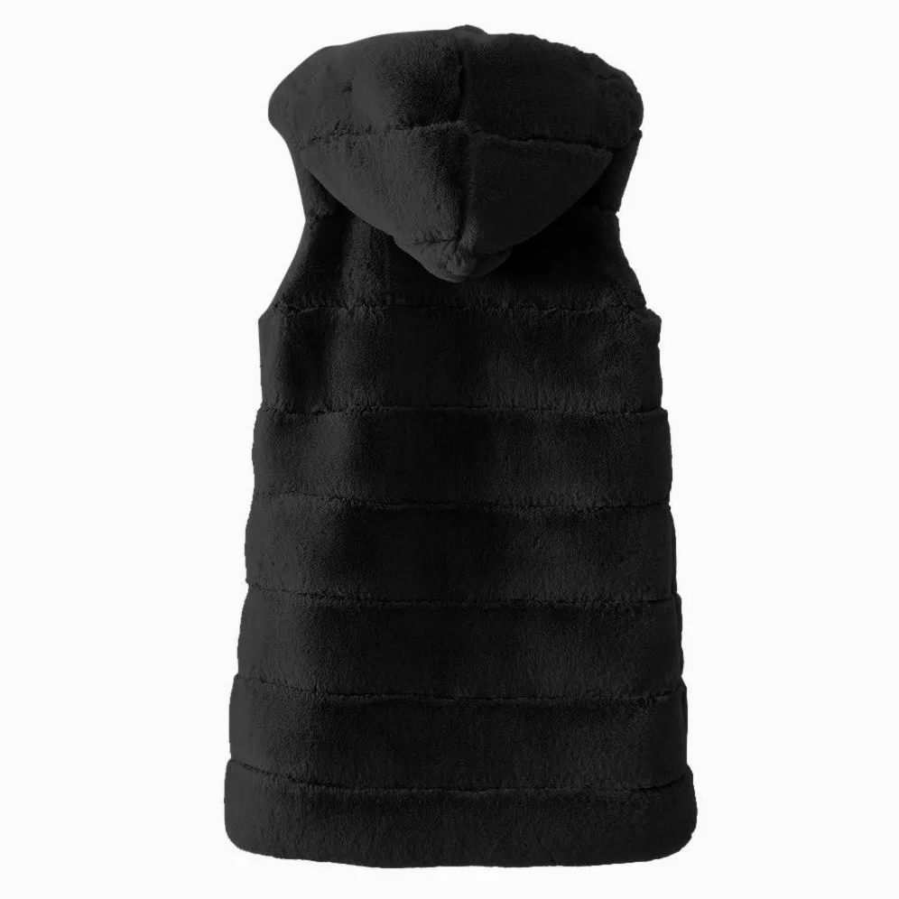 Gilet en fourrure synthétique pour femme - Élégant - Sans manches - Sans manches - Veste d'hiver chaude - Avec capuche