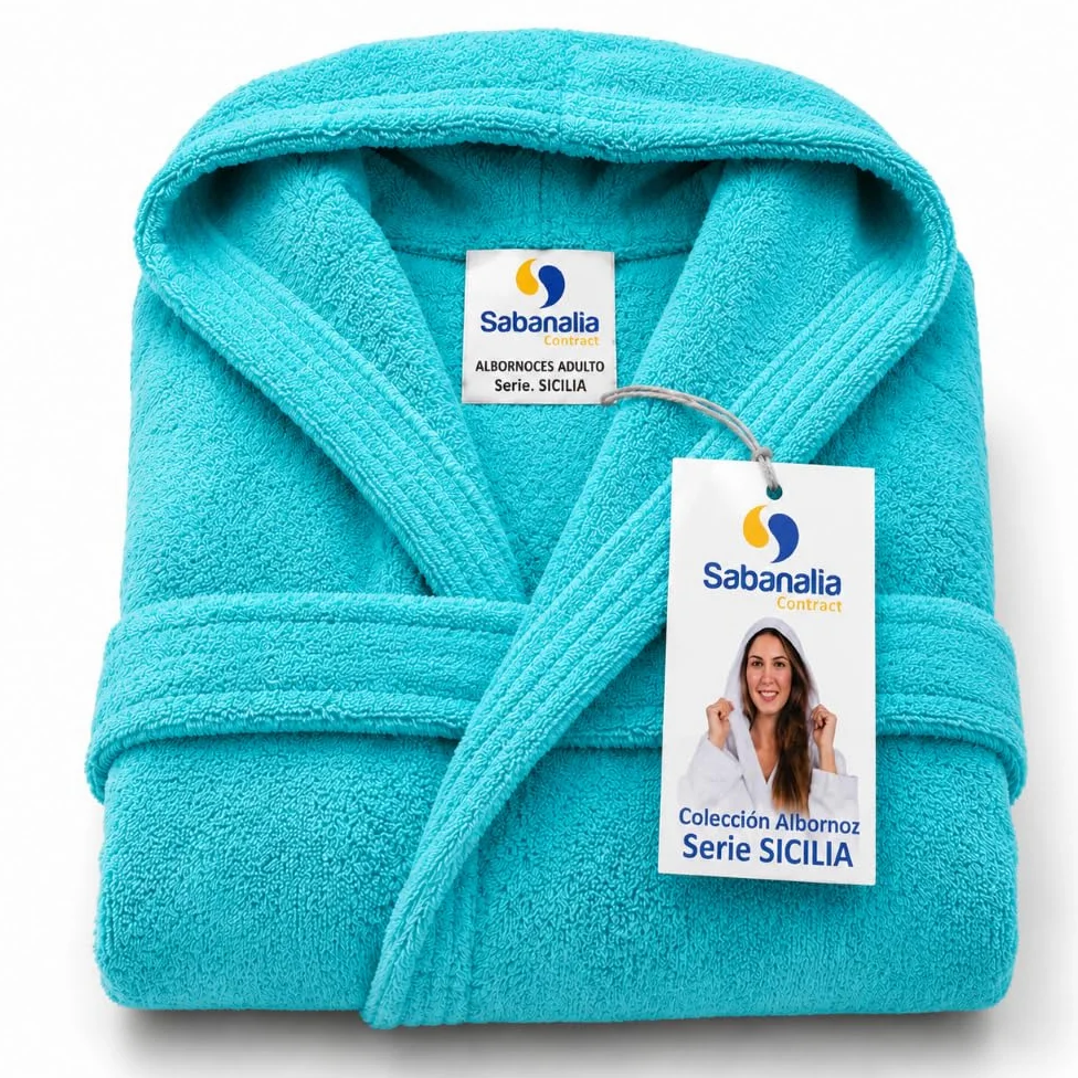 SABANALIA Peignoir unisexe en tissu éponge avec capuche, 420 g/m², 100% coton, double poche, disponible en plusieurs tailles et couleurs, ceinture ajustable, haute capacité d'absorption