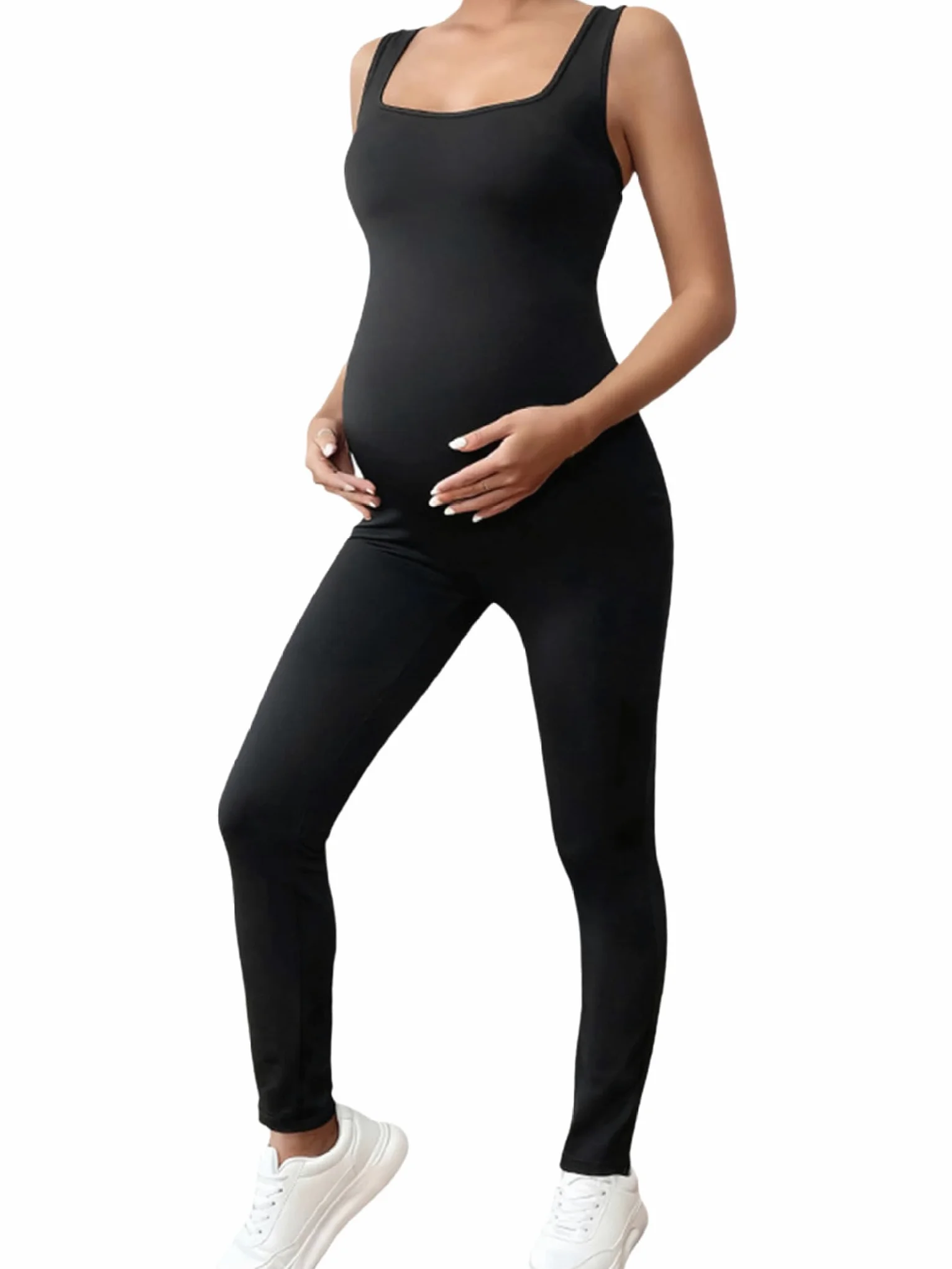 Combinaison de maternité sans manches extensible pour femme - Pour le sport, le yoga, la maternité - Avec col en U