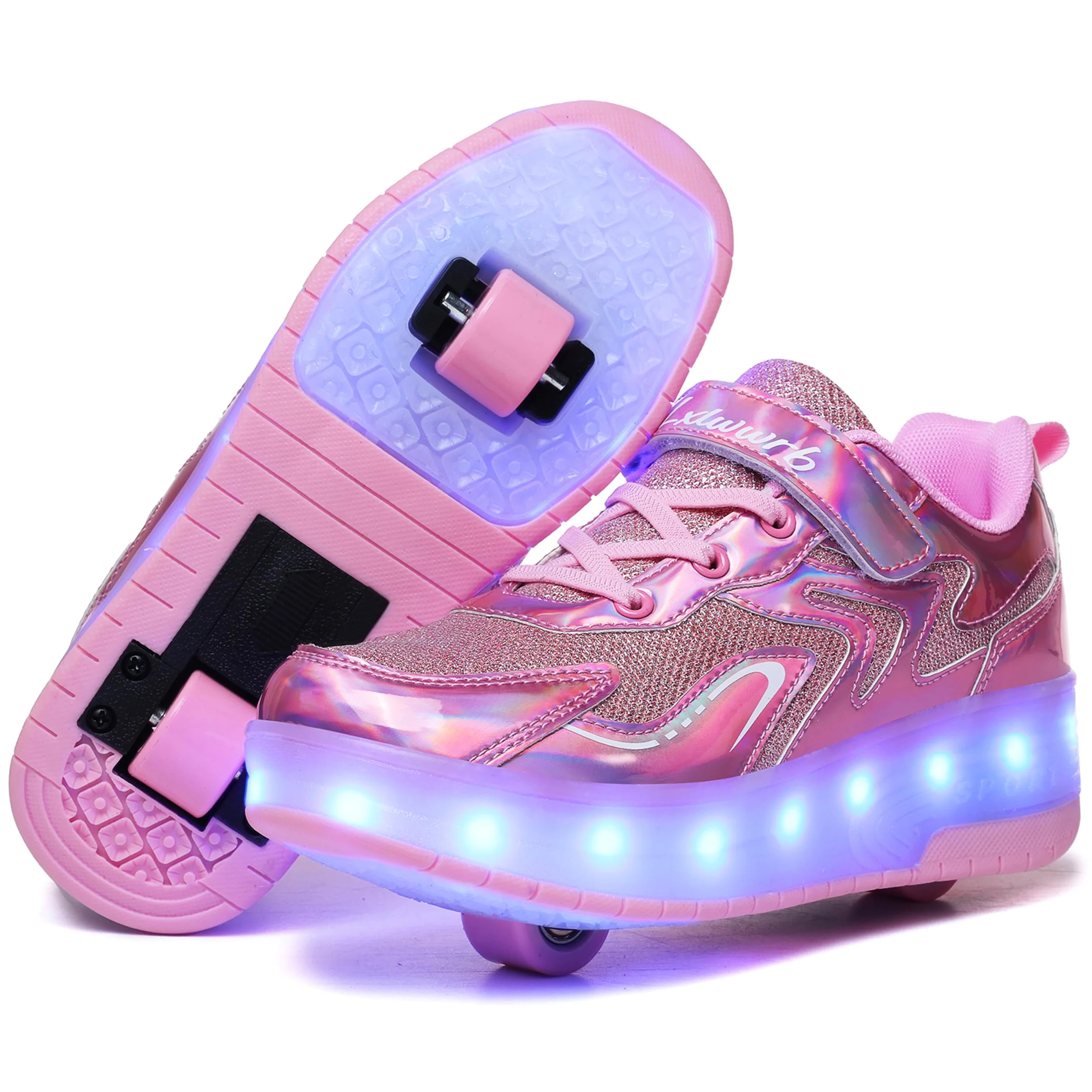 Garçon et Fille LED Lumières Clignotante Patins à roulettes,Unique Double Rétractables Roues Rechargeables,Skateboarding Shoes Outdoor Sports Gymnastique Sneakers