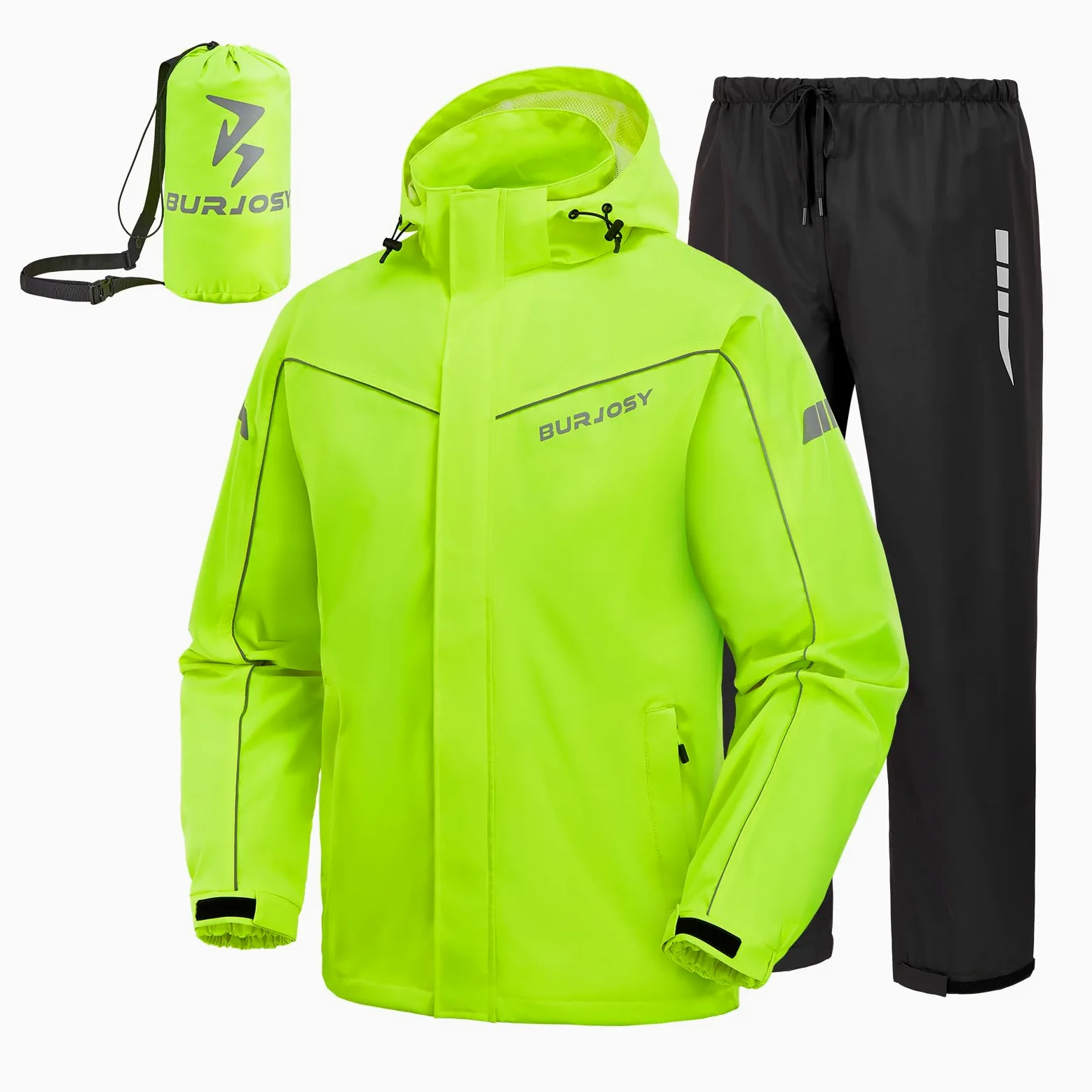 Combinaison de Pluie pour Homme, Réfléchissant Imperméable Veste et Pantalon de Pluie, Coupe-vent Vêtements de Pluie avec sac pour Extérieur Vélo Randonnée la pêche