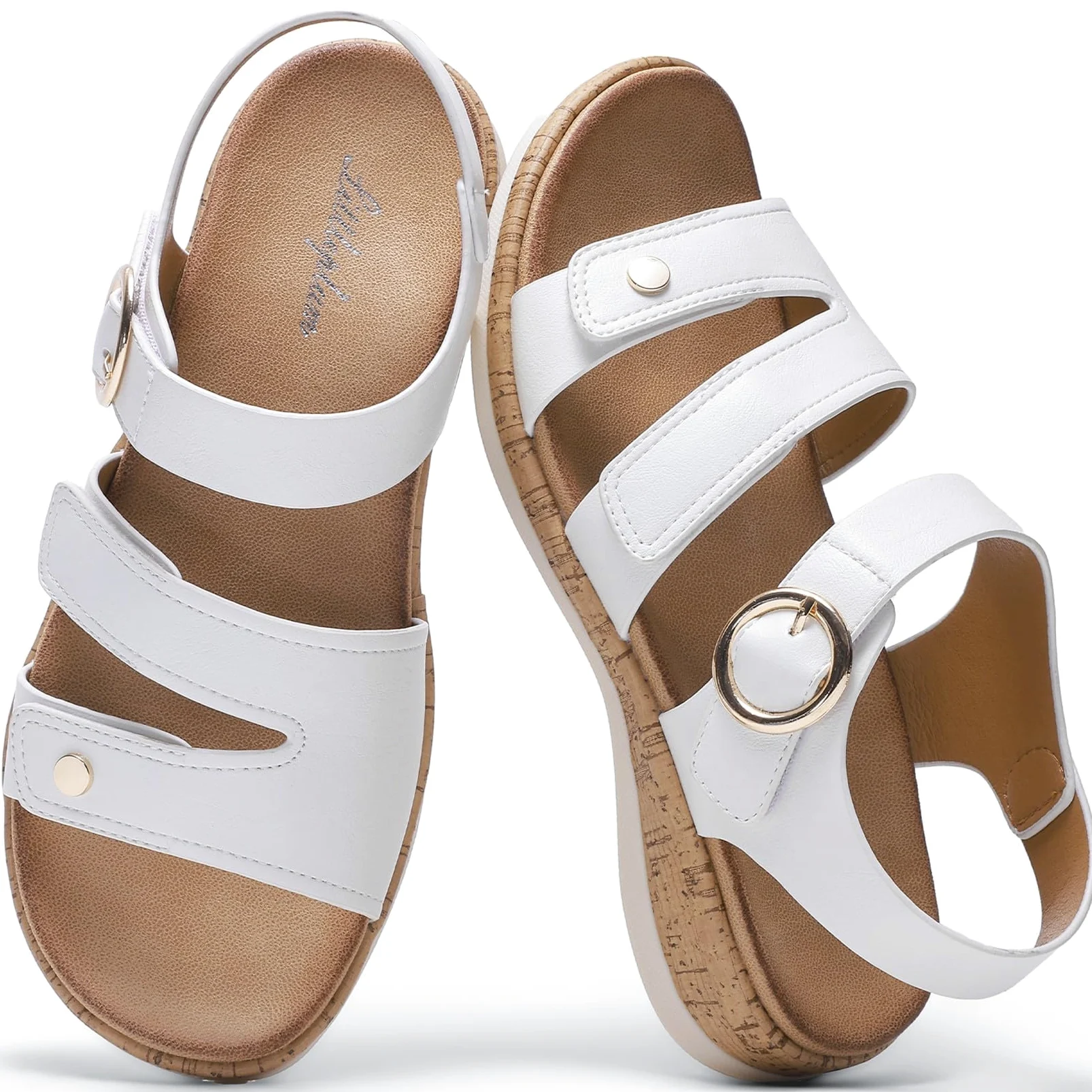 Littleplum Sandales Femme Été Confortables 3 Fermetures Auto-Agrippantes Réglables Support de Voûte Plantaire Sandale